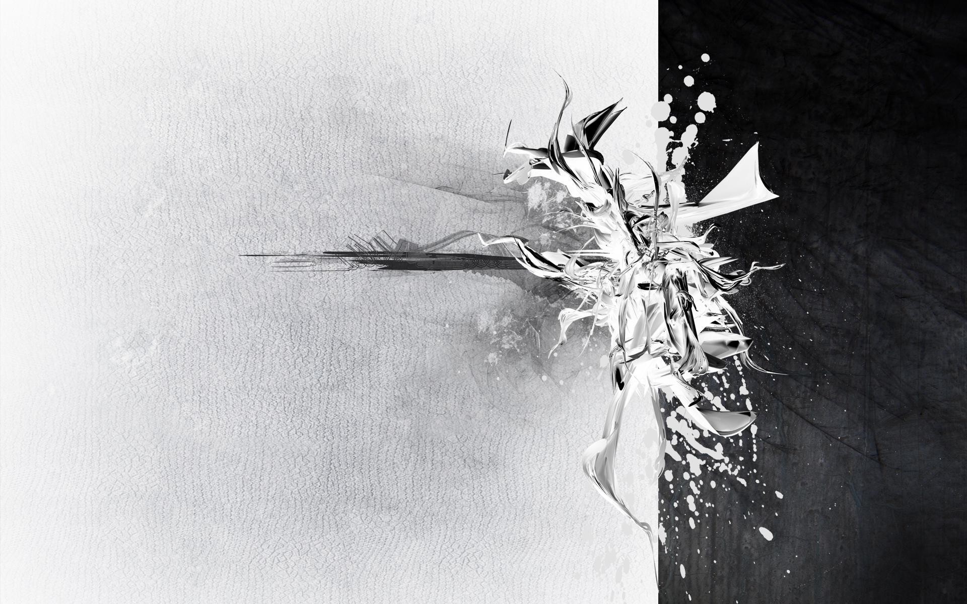 Abstract black and white paint splatter drawing HD Wallpaper