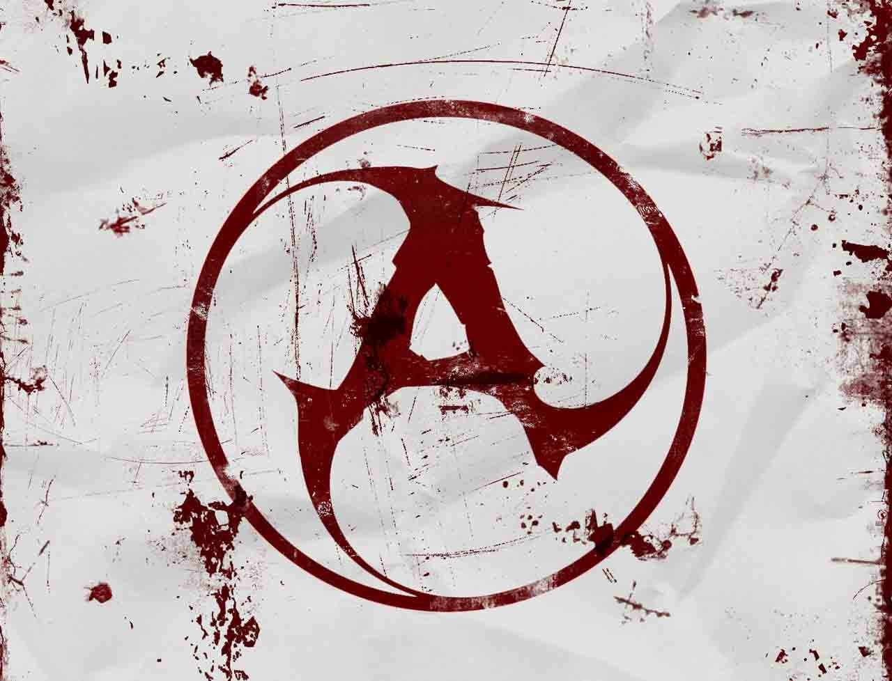 Red stylized letter A inside a circle on grunge background HD Wallpaper