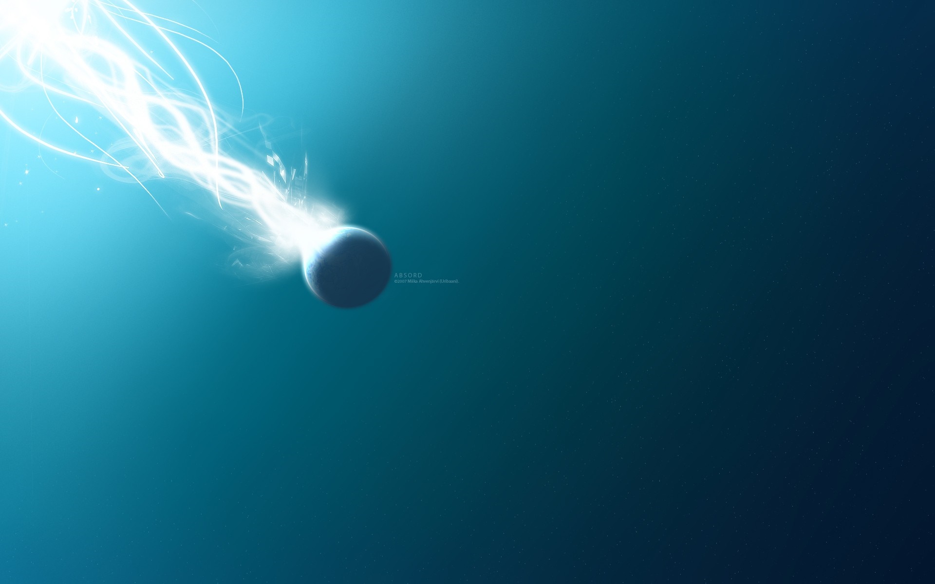 Planet with light streaks in space HD Wallpaper