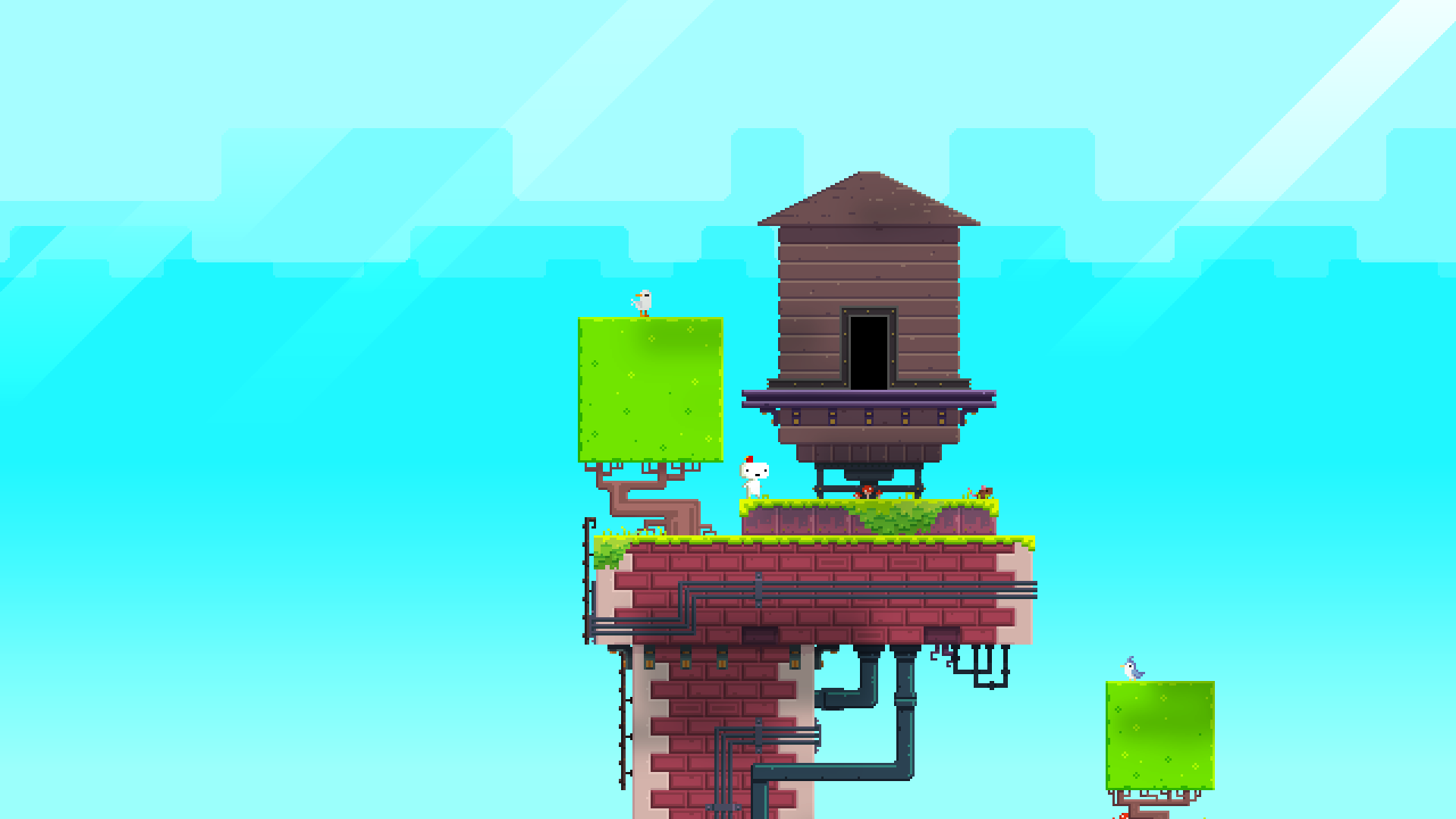 Fez video game screenshot with pixelated characters and structures HD Wallpaper