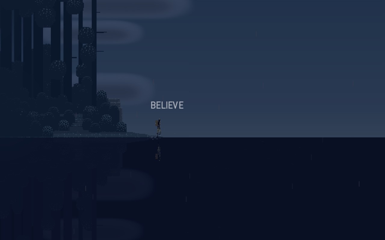 Video game screenshot with the word BELIEVE HD Wallpaper