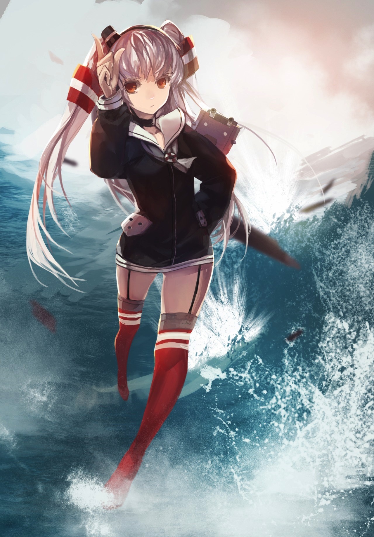 Amatsukaze from Kantai Collection in the ocean HD Wallpaper
