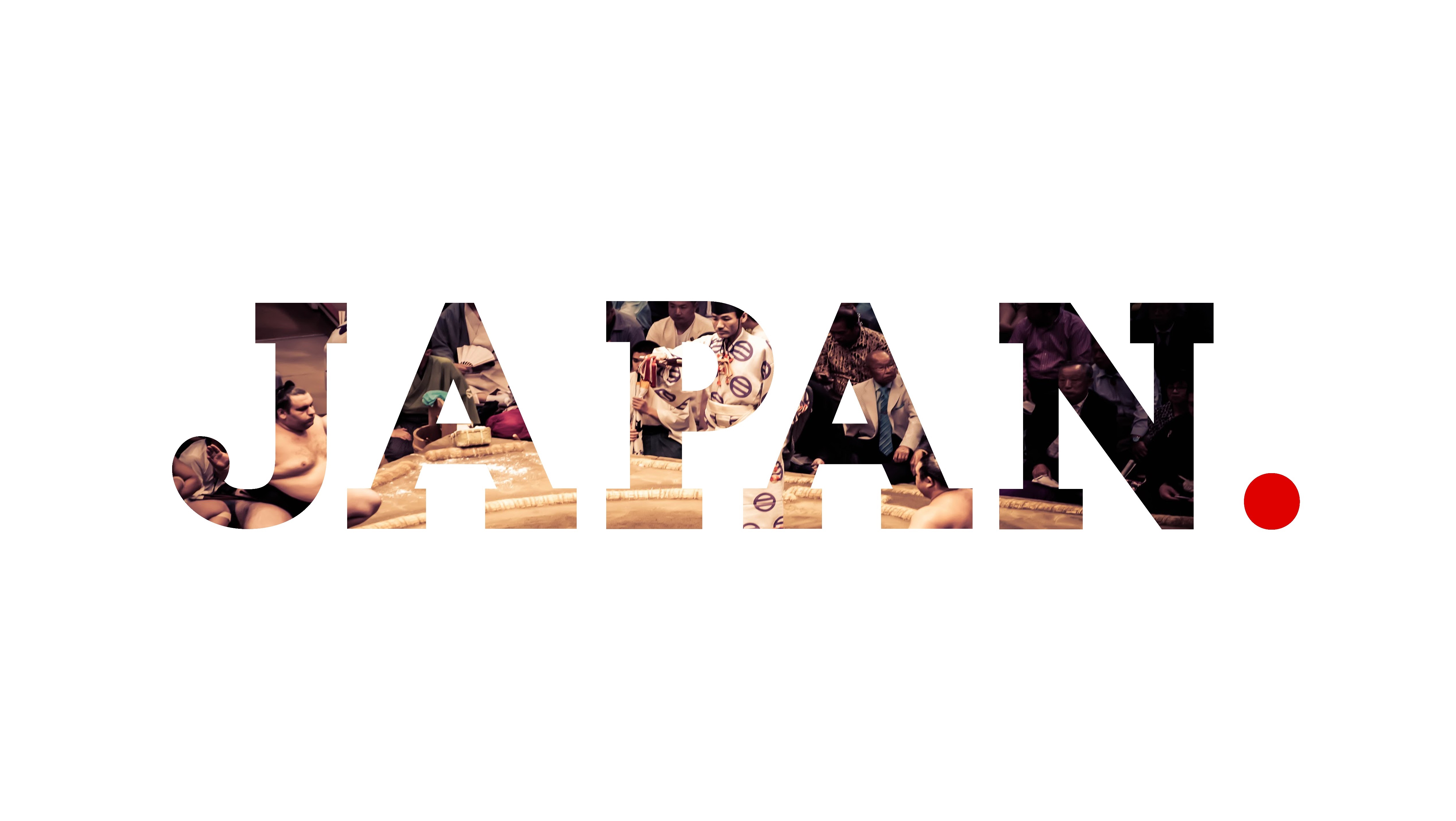 The word JAPAN filled with images of sumo wrestlers HD Wallpaper