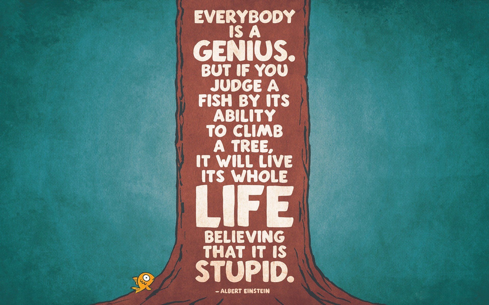 Albert Einstein quote about genius and fish HD Wallpaper