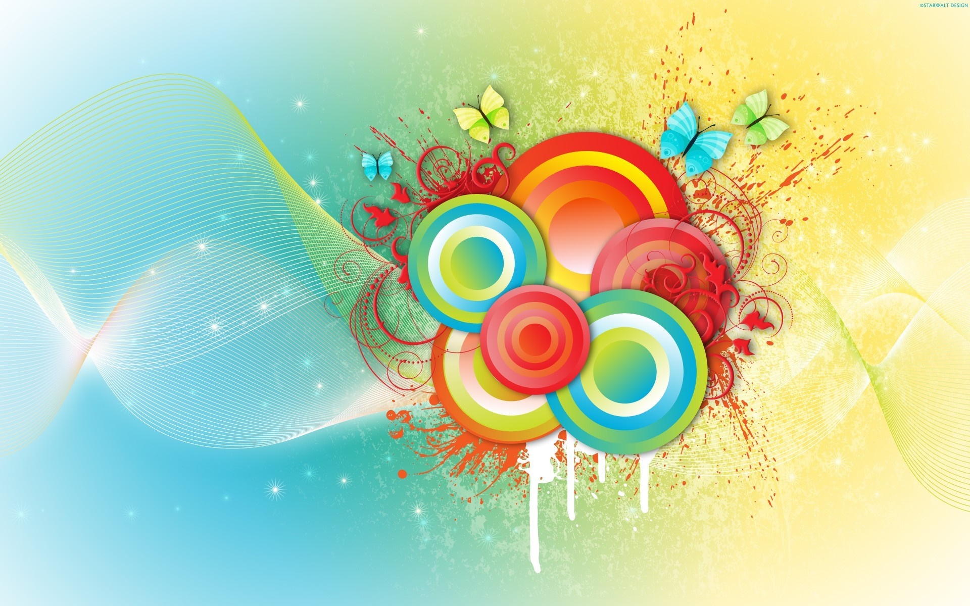 Colorful abstract circles and butterflies illustration HD Wallpaper
