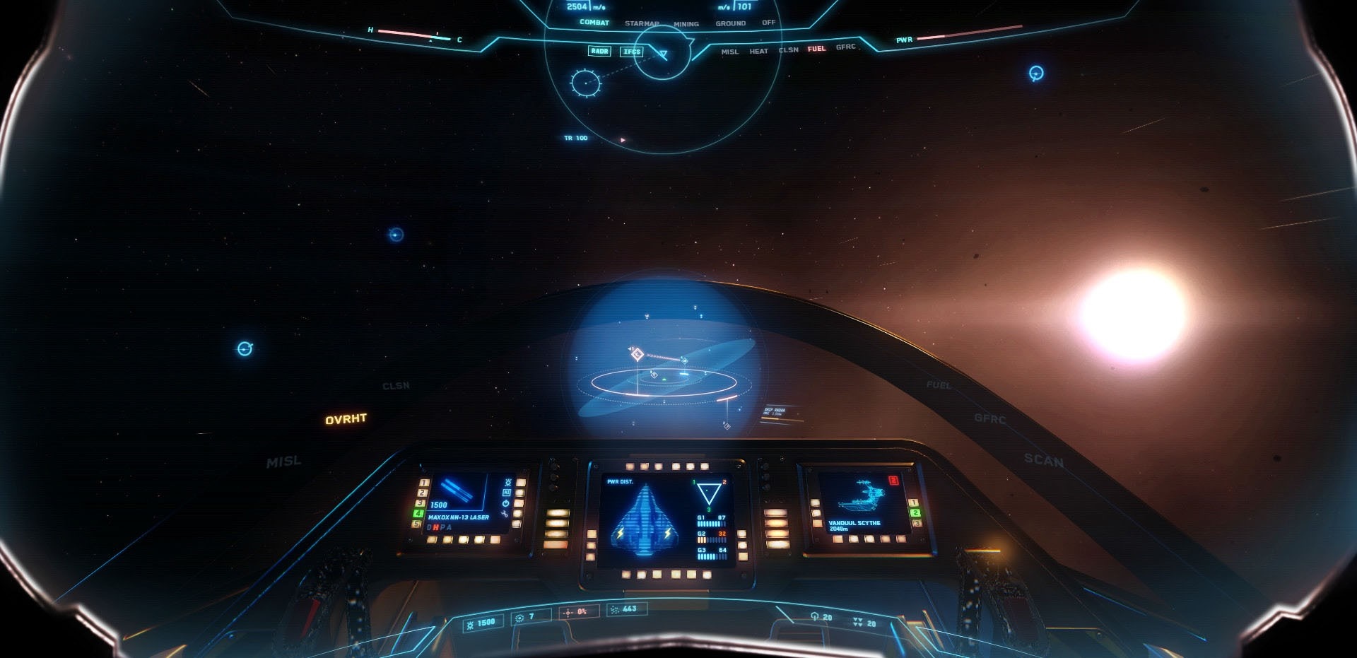 Star Citizen spaceship cockpit view with sun and stars HD Wallpaper