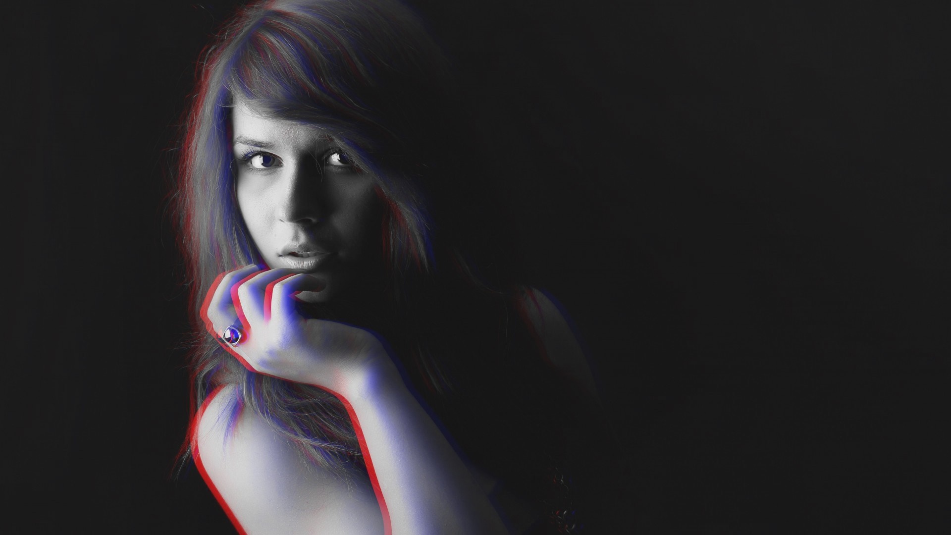 Woman with anaglyph 3D effect HD Wallpaper