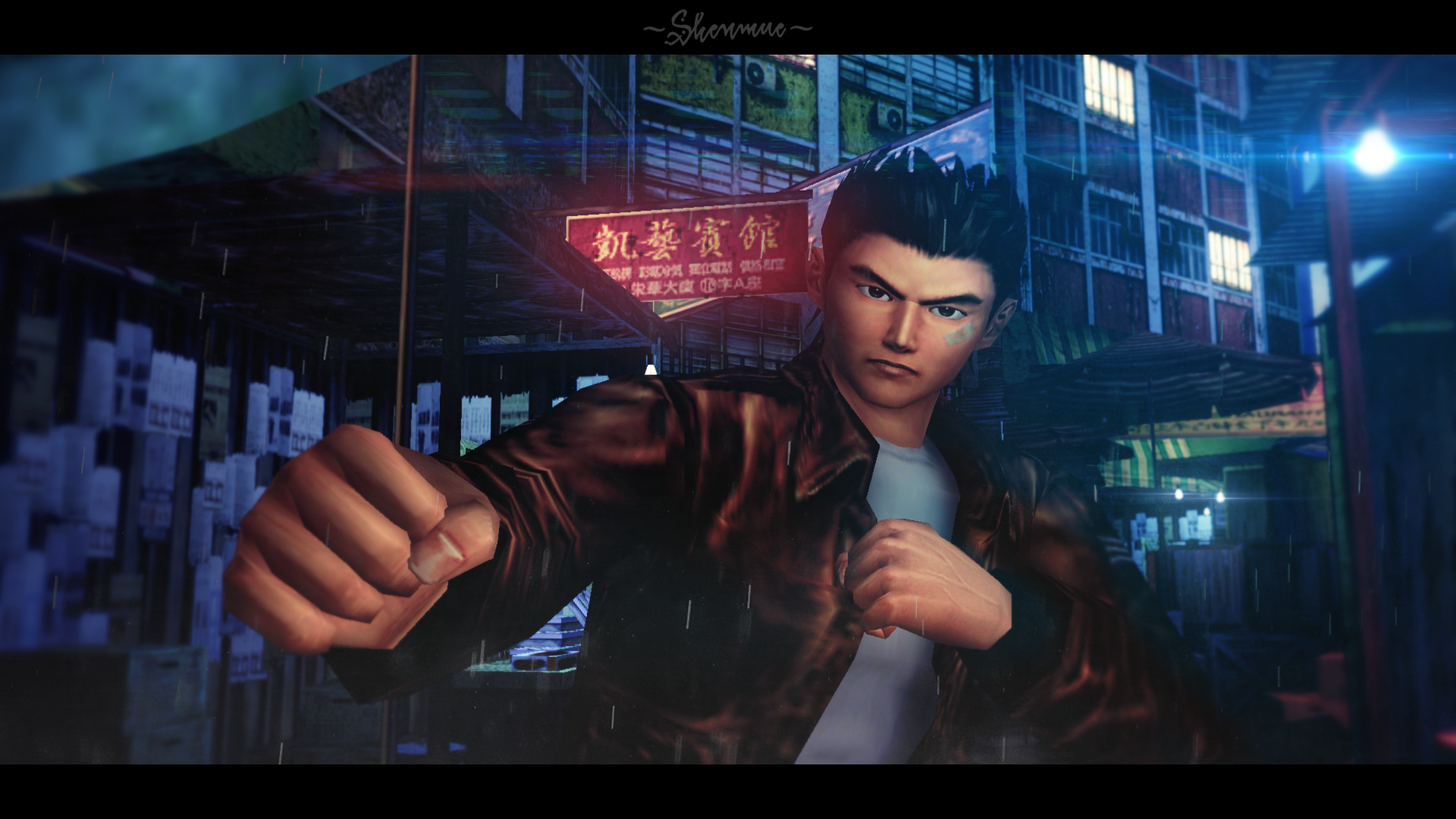 Ryo Hazuki from Shenmue in a rainy city HD Wallpaper