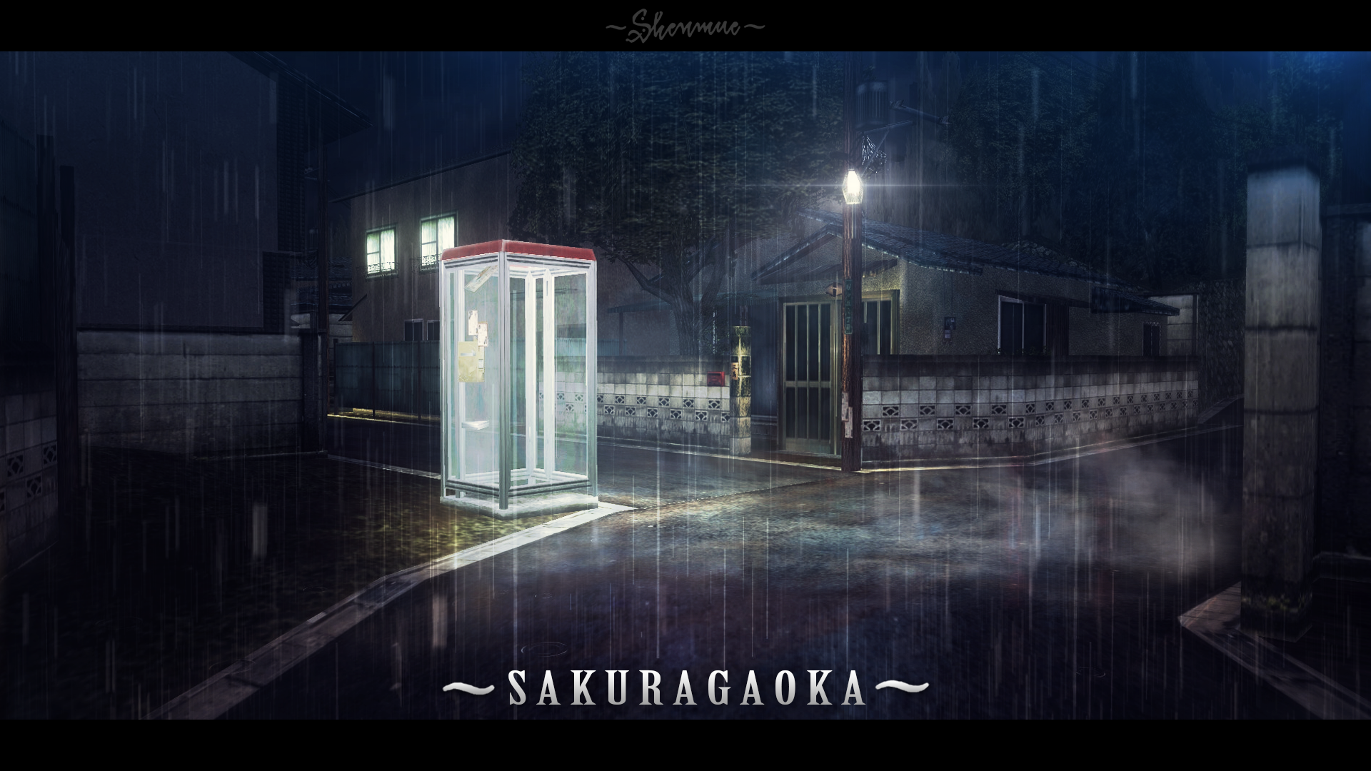 Shenmue: Sakuragaoka Street Phone Booth at Night in Rain HD Wallpaper