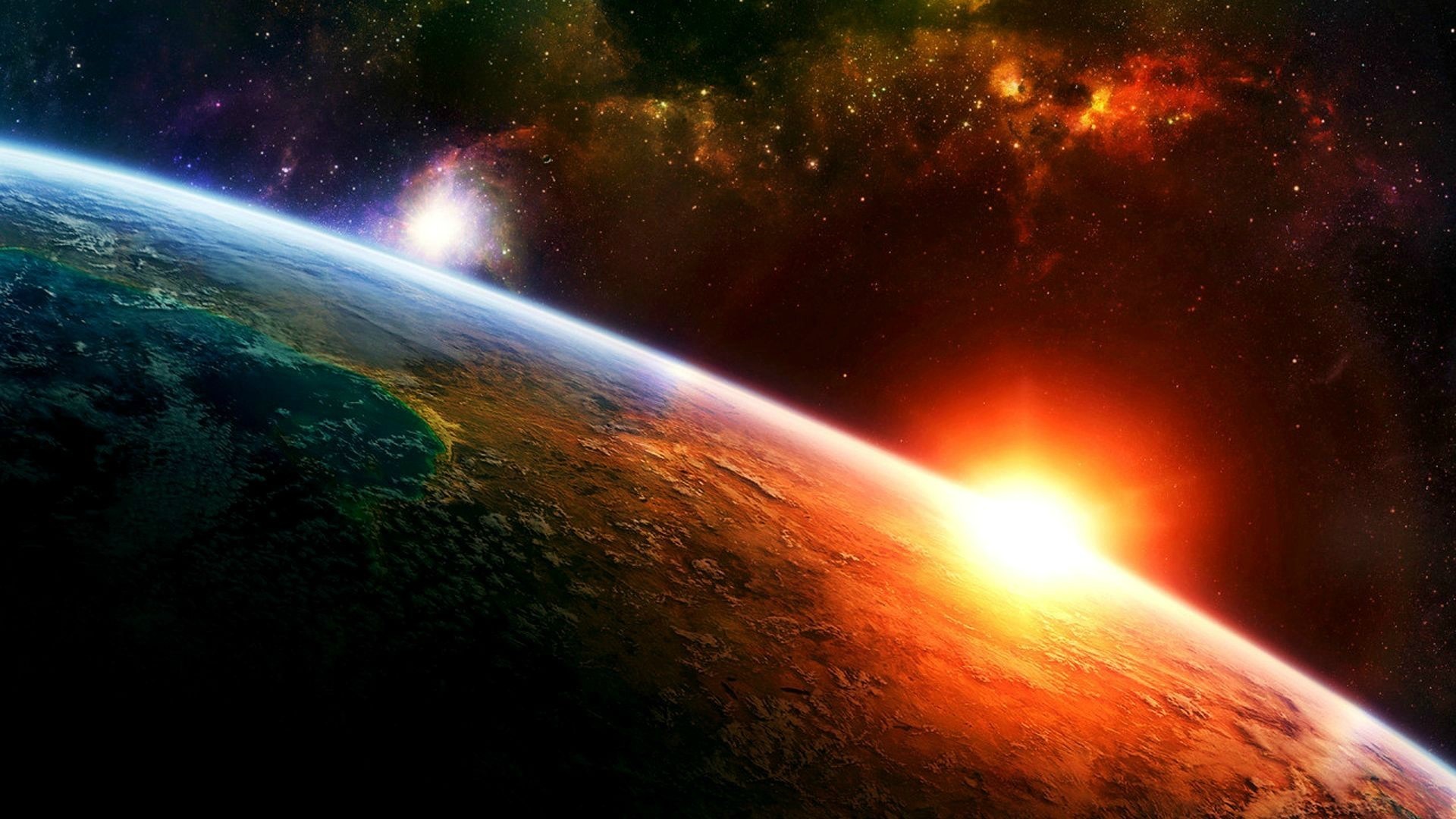 Sunrise over planet Earth from space HD Wallpaper