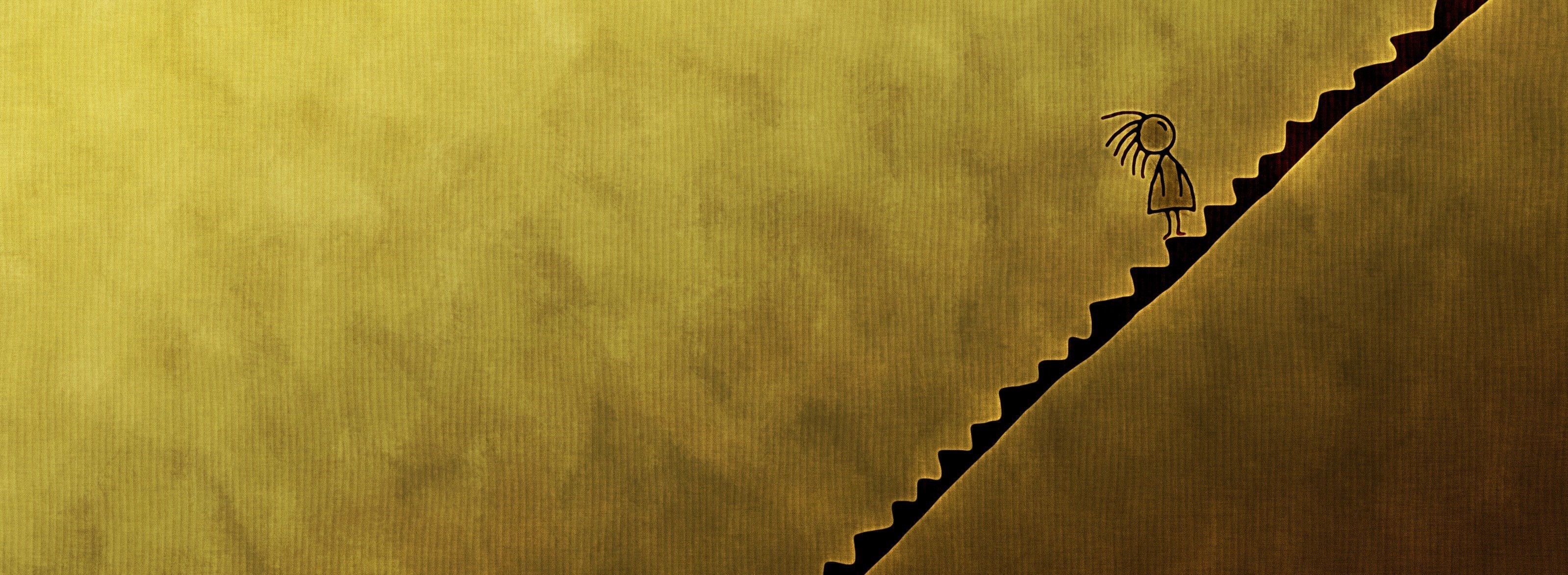 A stick figure girl walks up stairs HD Wallpaper