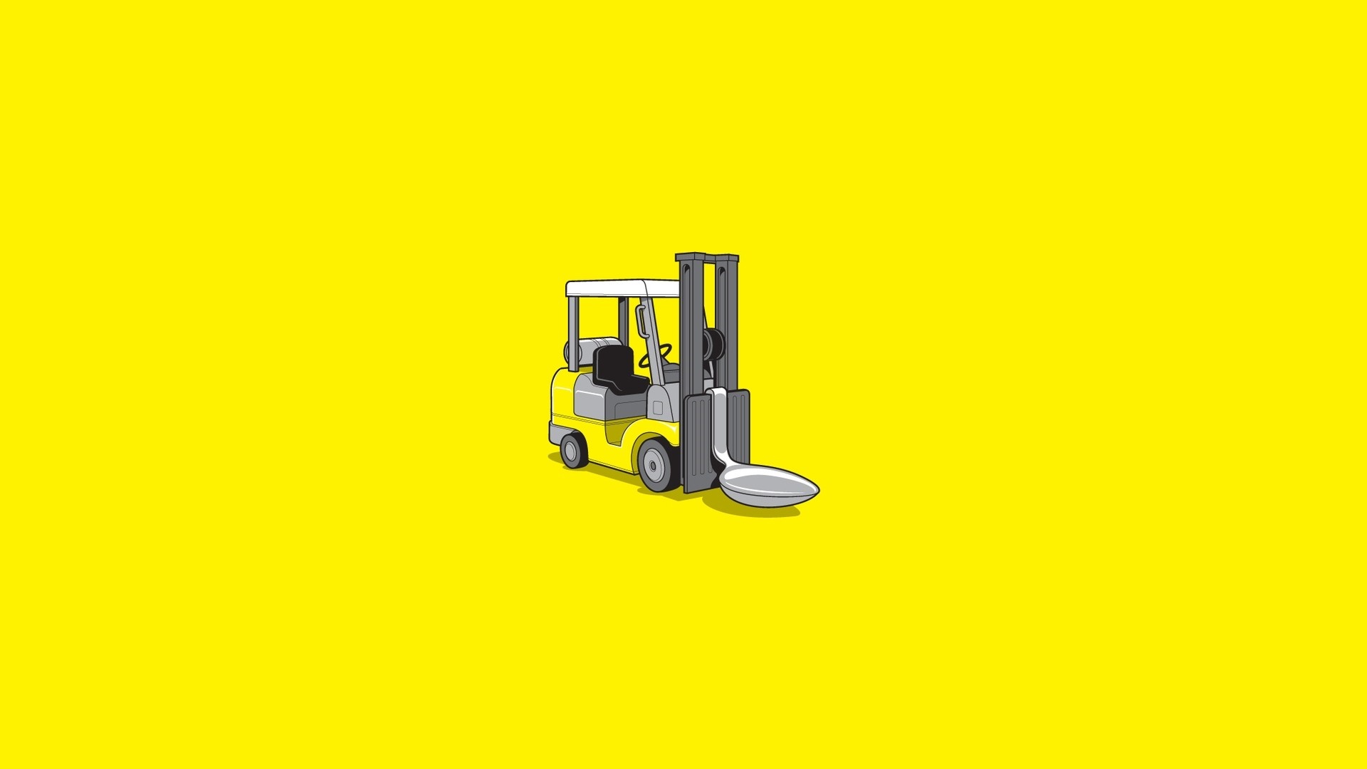 Forklift with a spoon attachment on a yellow background HD Wallpaper
