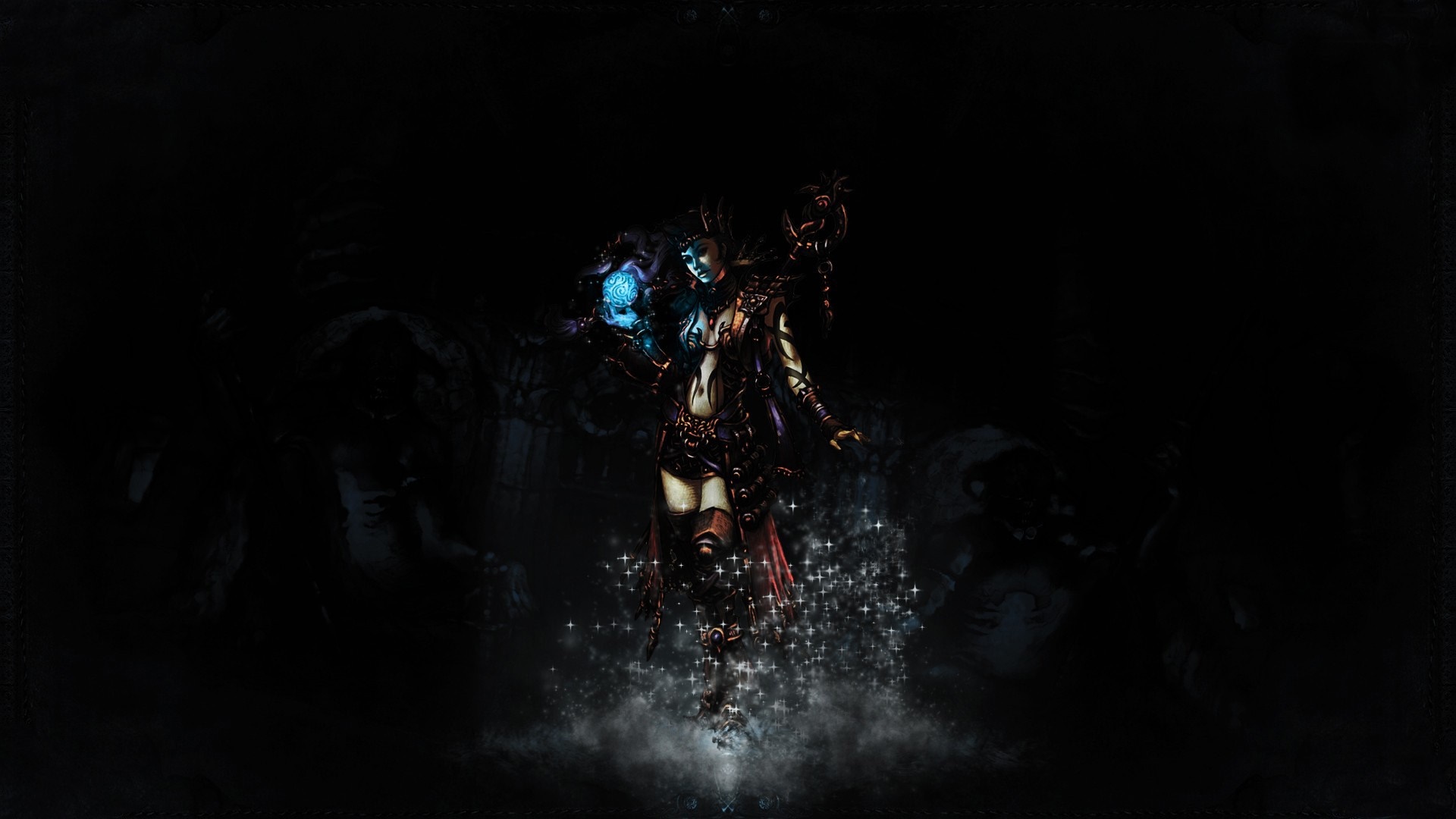Dark fantasy sorceress with glowing orb HD Wallpaper