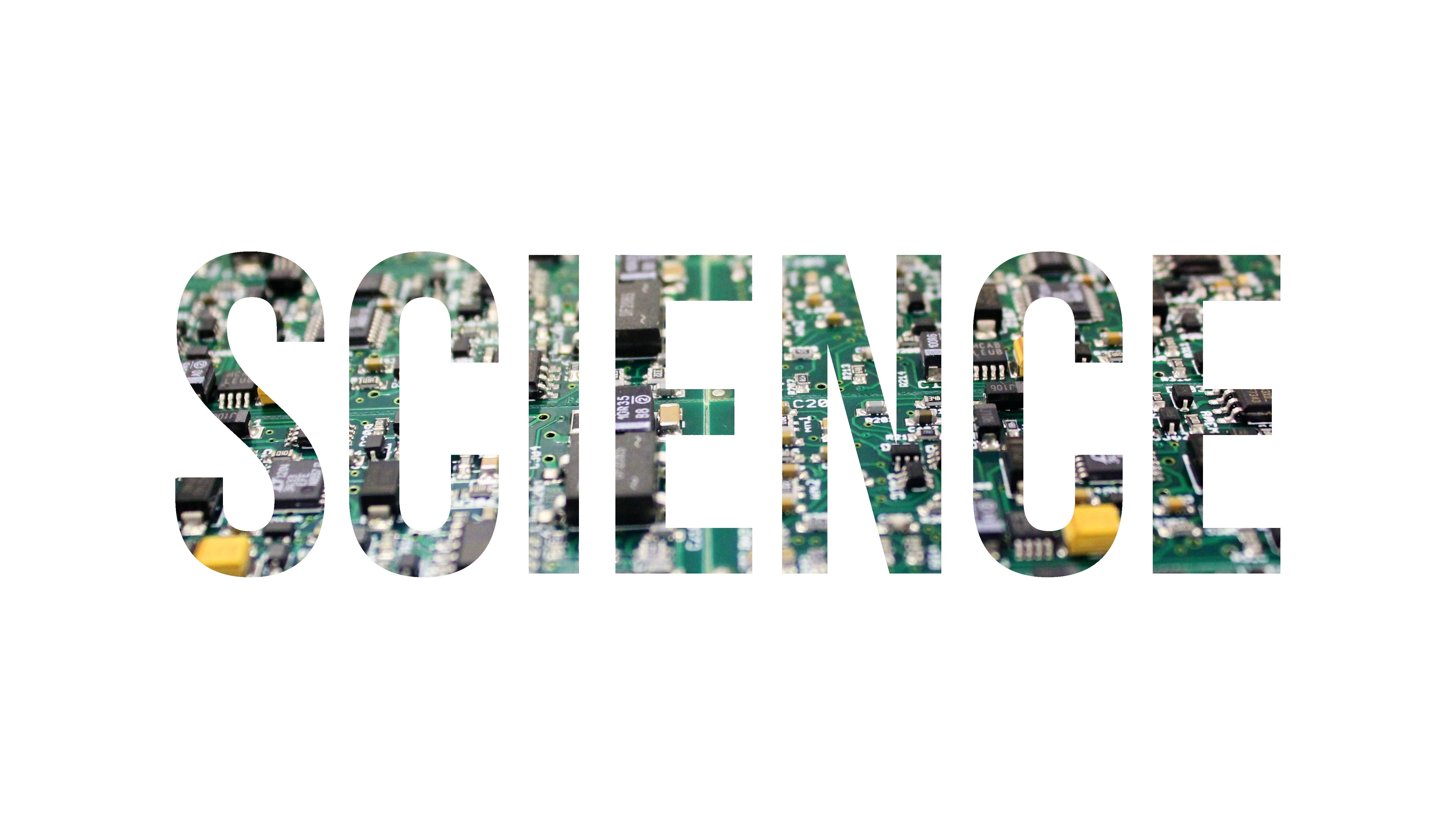 The word SCIENCE filled with circuit board imagery HD Wallpaper