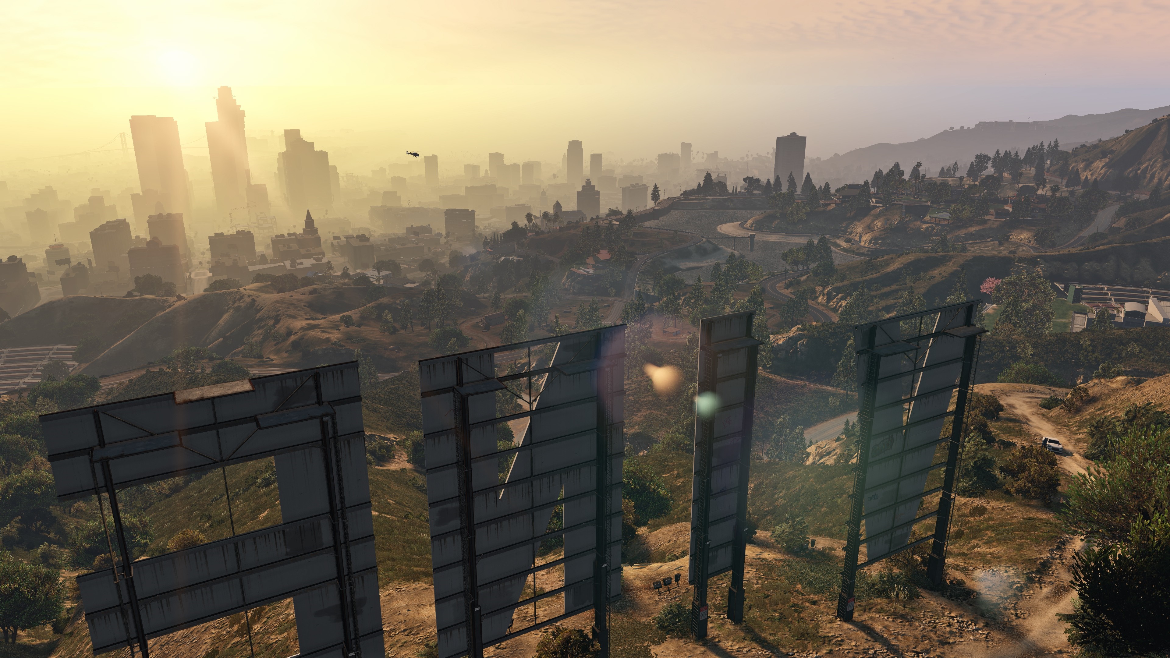 Grand Theft Auto V Hollywood Sign and Cityscape HD Wallpaper