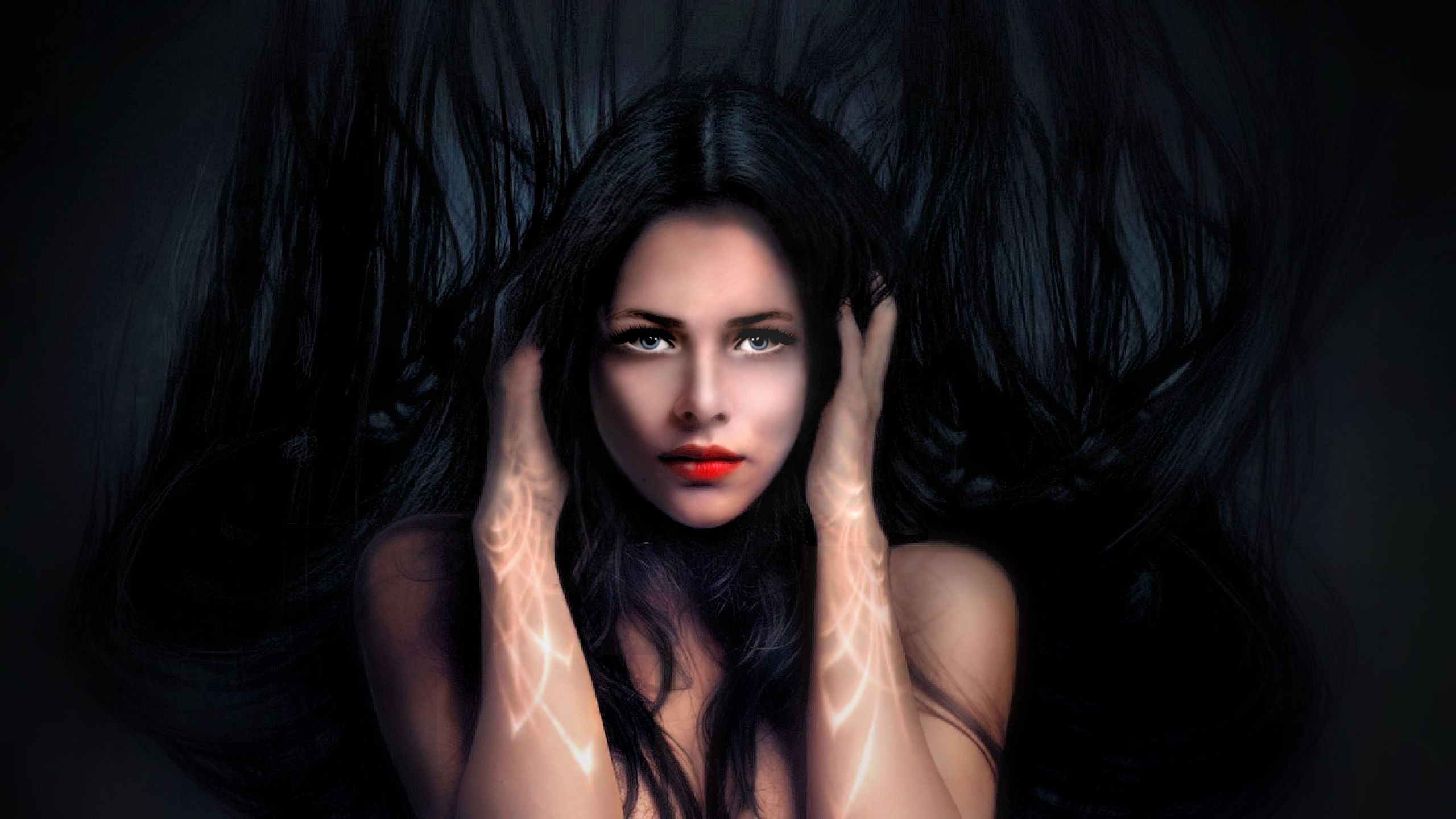 Fantasy art portrait of a woman with long black hair HD Wallpaper