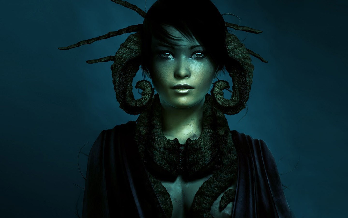 Fantasy art of a woman with horns HD Wallpaper