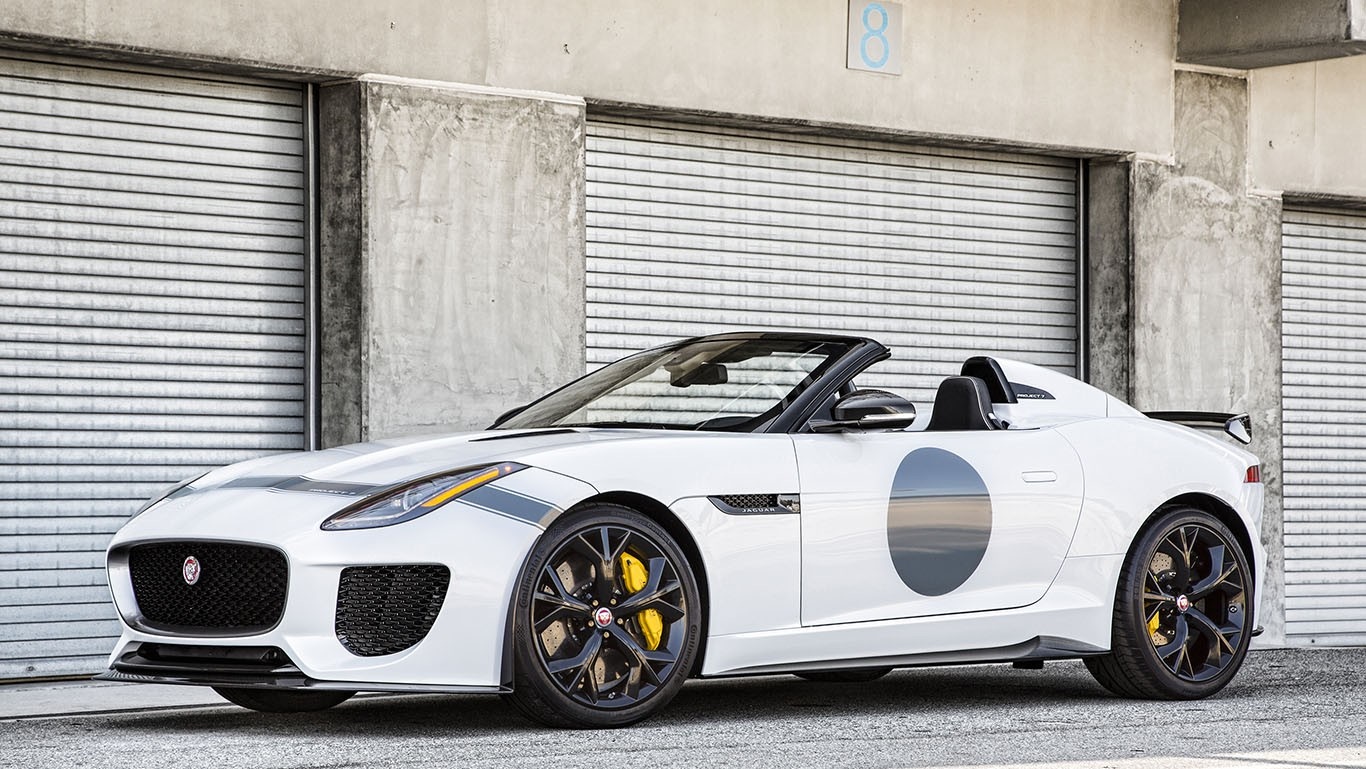 White Jaguar F-Type Convertible with Racing Stripes HD Wallpaper