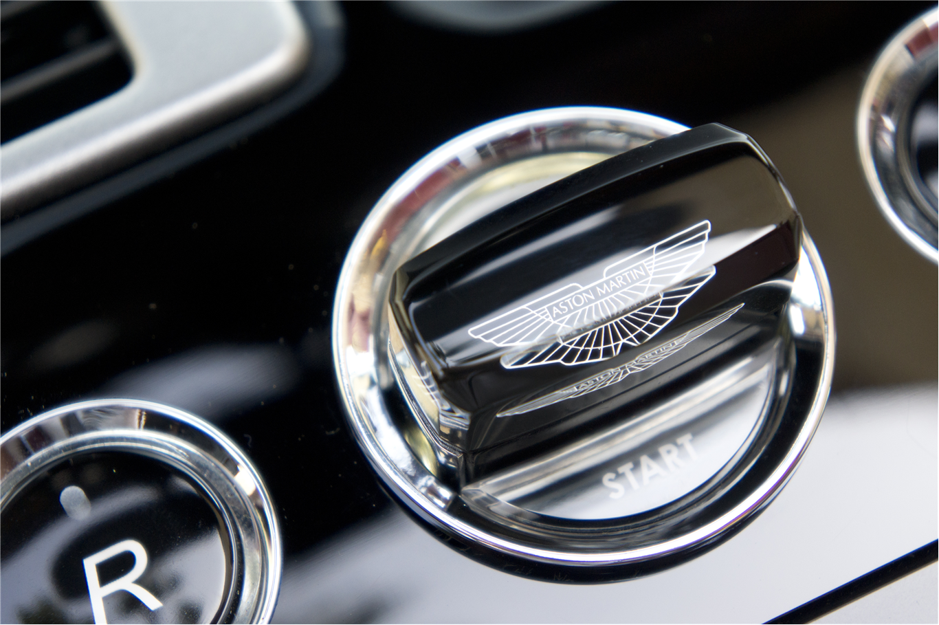Aston Martin DB9 start button and gear selector HD Wallpaper