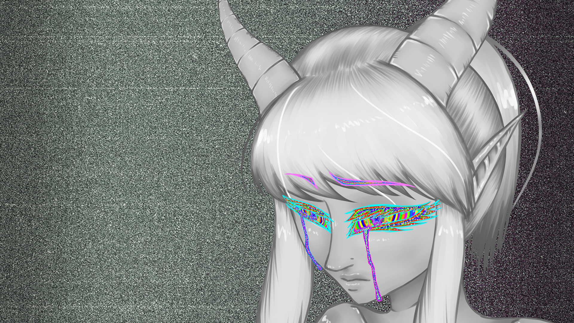 Anime character with horns crying psychedelic tears HD Wallpaper