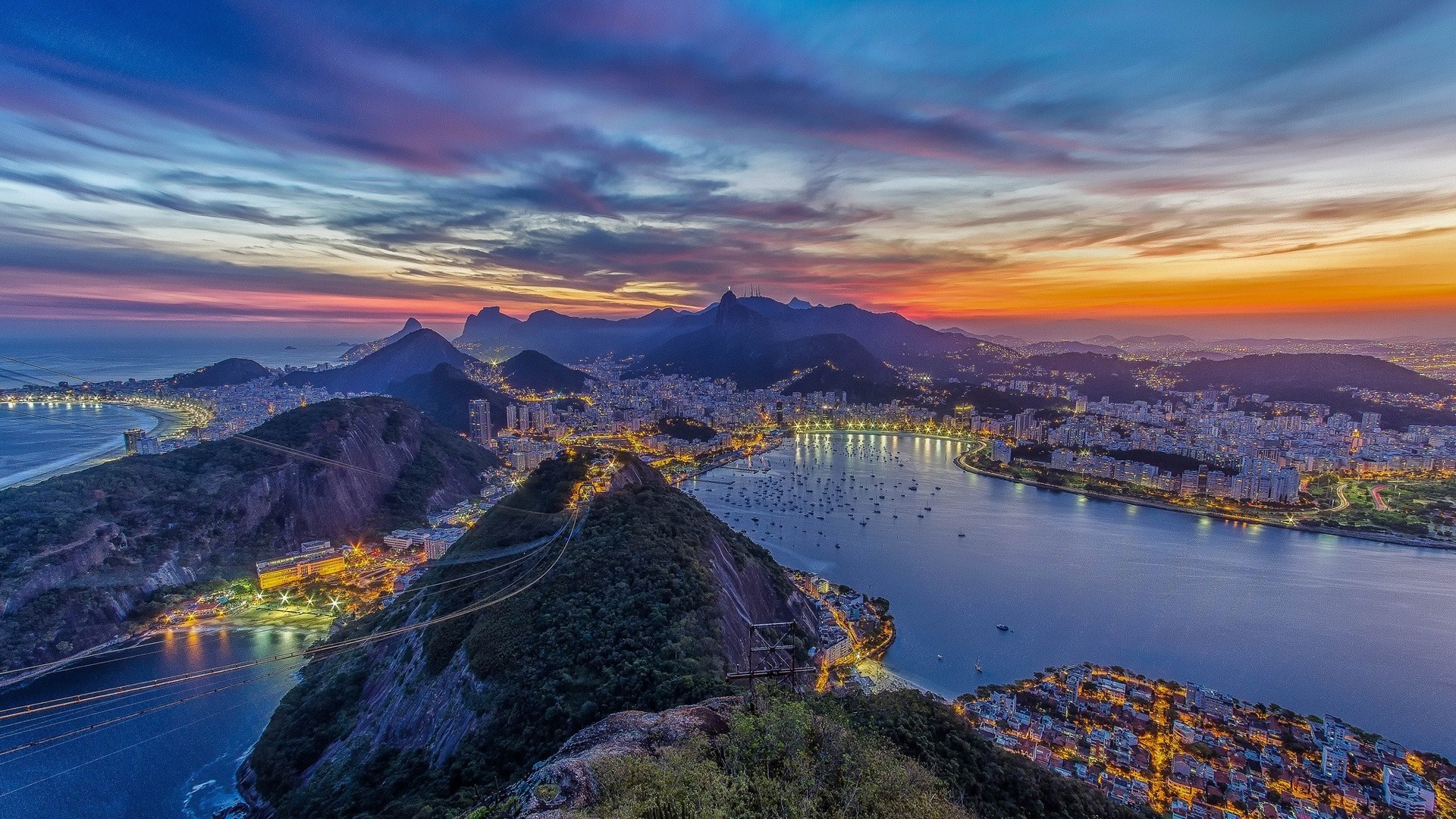 Sunset over Rio de Janeiro Bay and Mountains HD Wallpaper