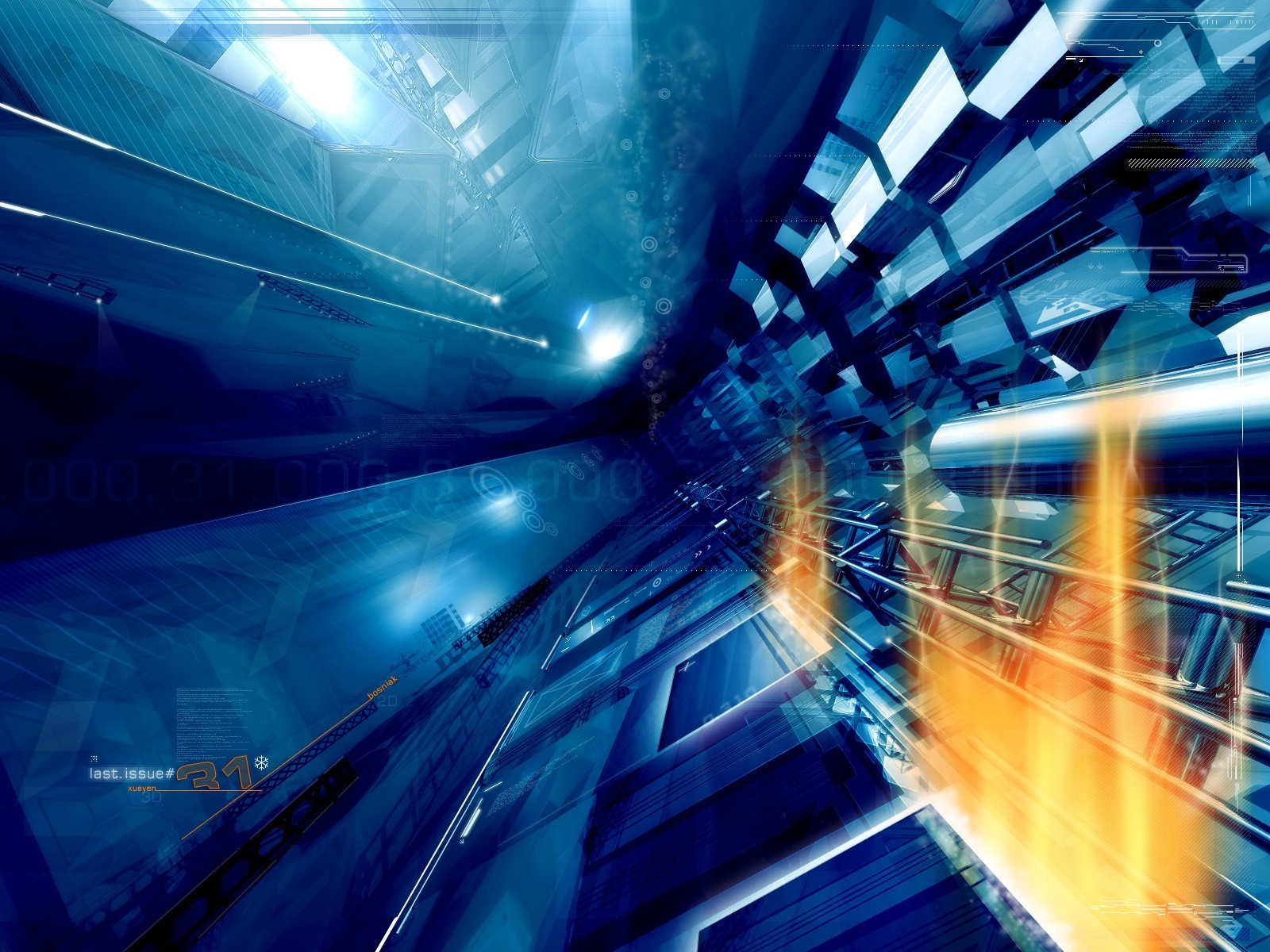 Abstract blue and orange futuristic digital space HD Wallpaper