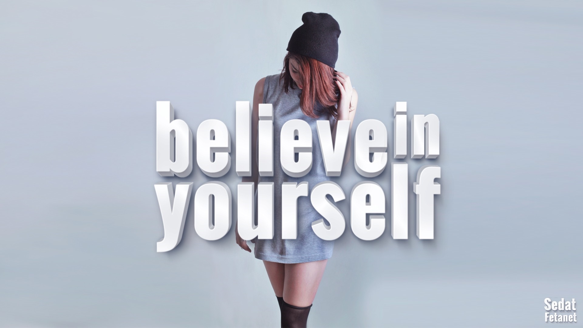 Woman with text "believe in yourself" HD Wallpaper