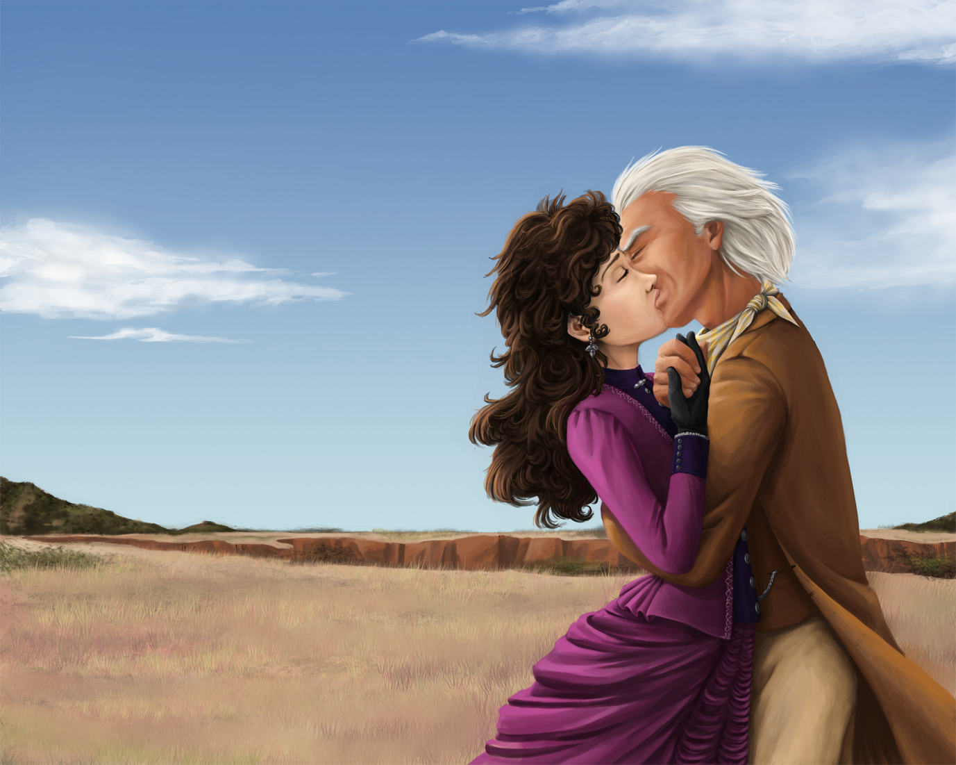 Dr Emmett Brown and woman kissing in a field HD Wallpaper