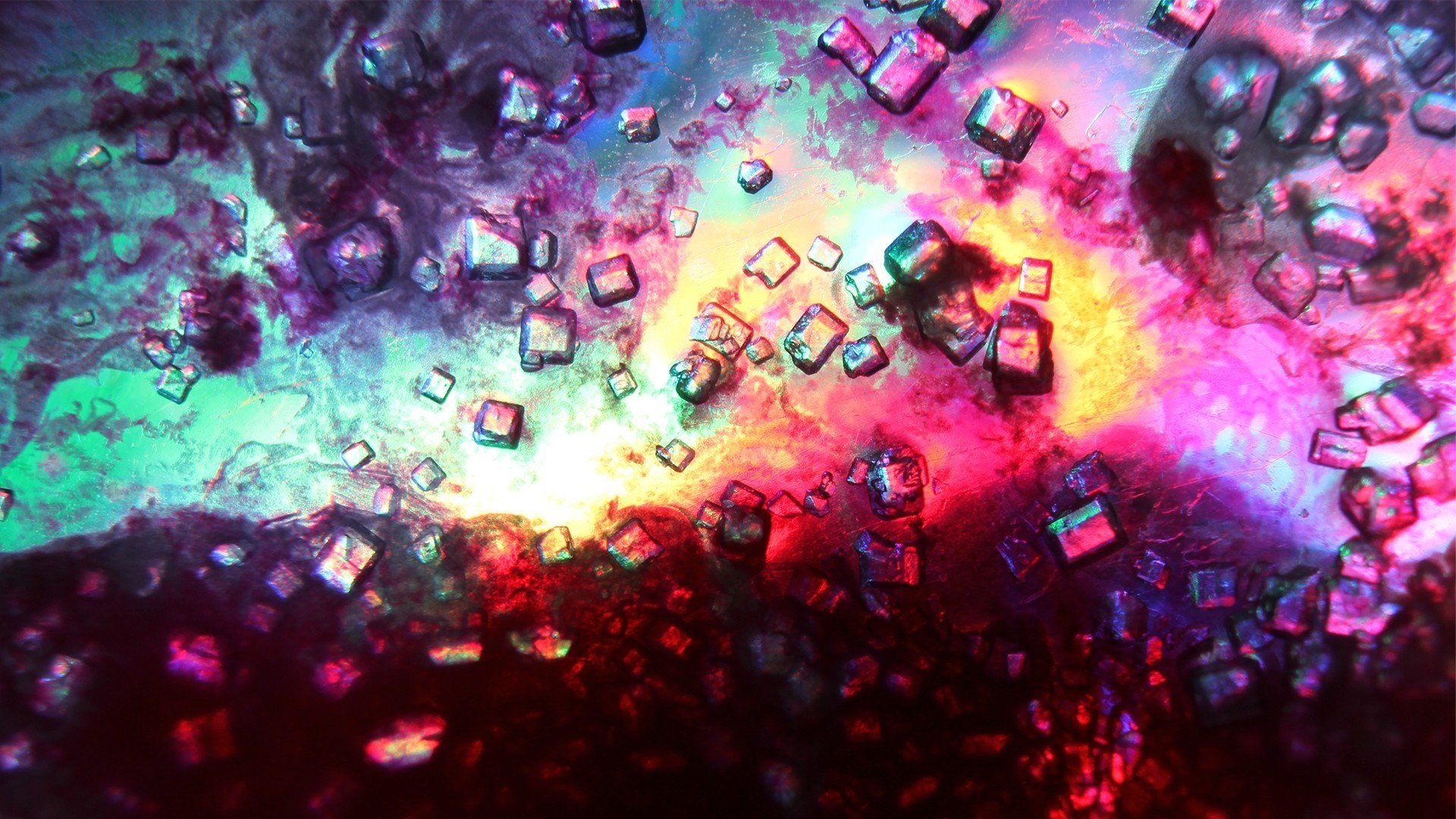 Microscopic view of crystals with vibrant colors HD Wallpaper