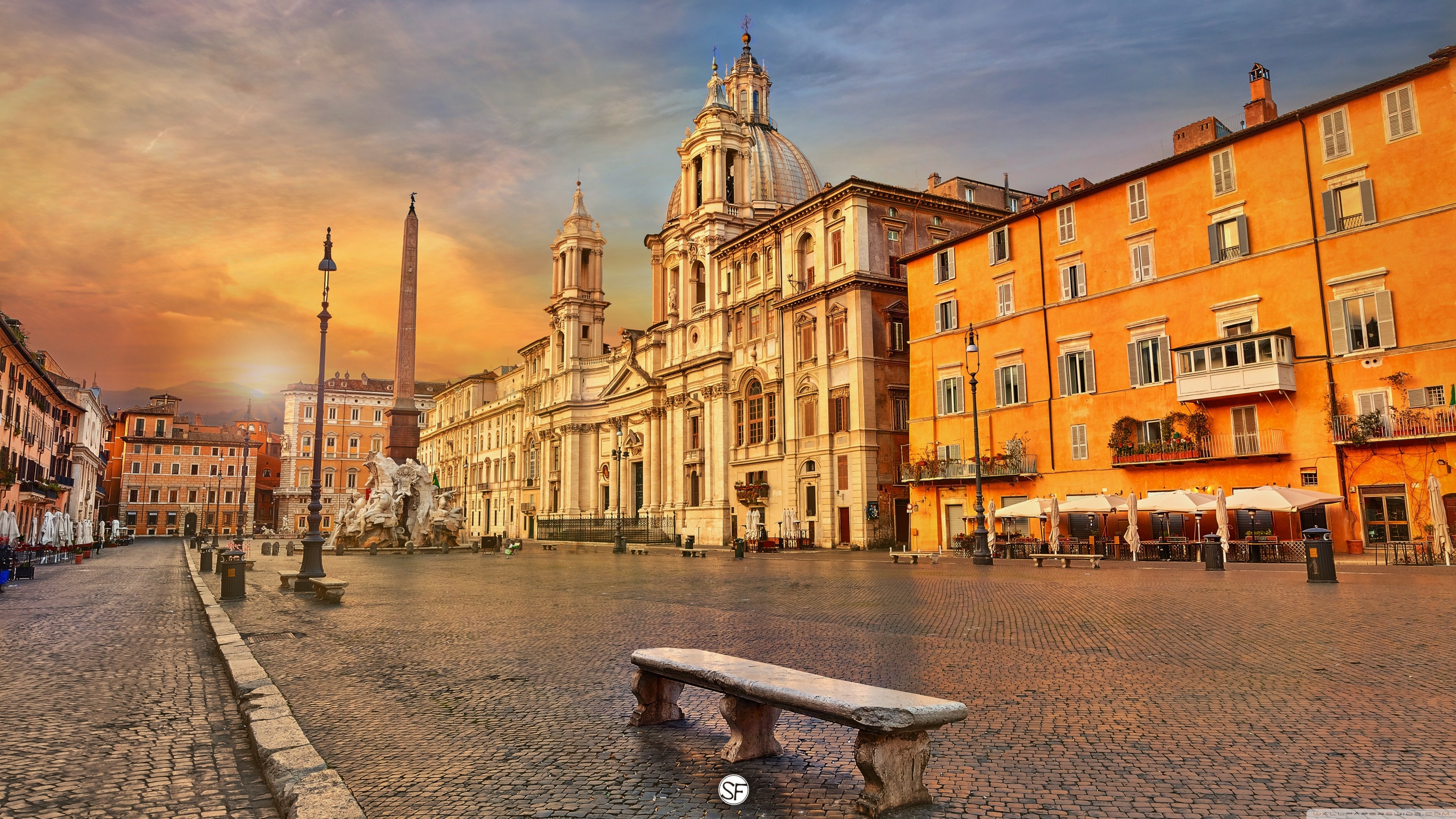 Piazza Navona in Rome at sunset HD Wallpaper