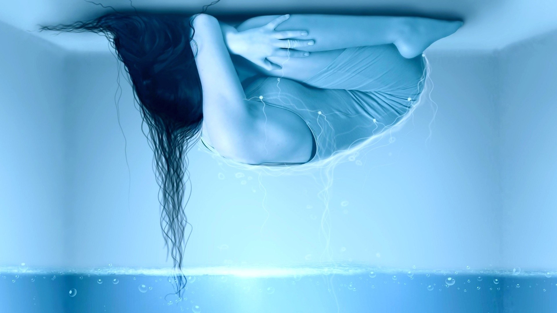 Woman trapped in a box with water HD Wallpaper