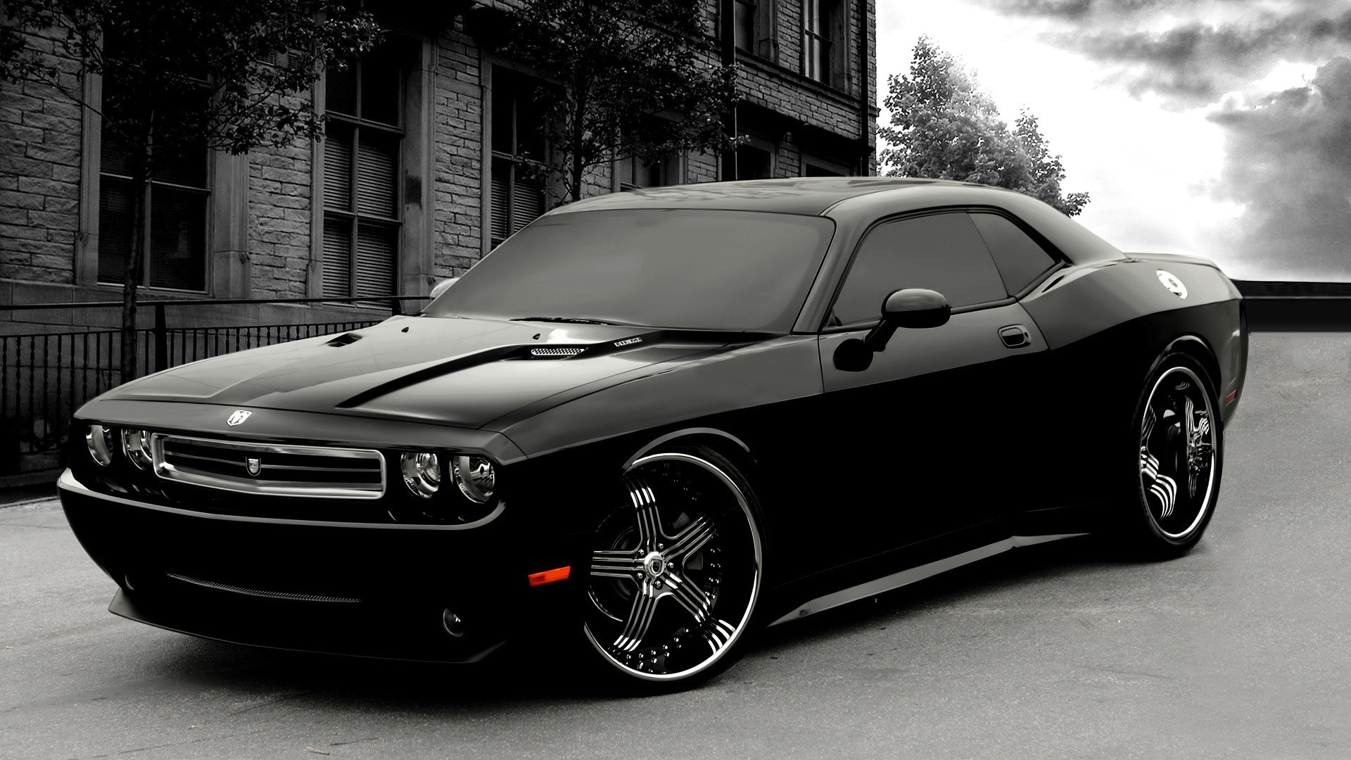 Black Dodge Challenger Muscle Car on Street HD Wallpaper
