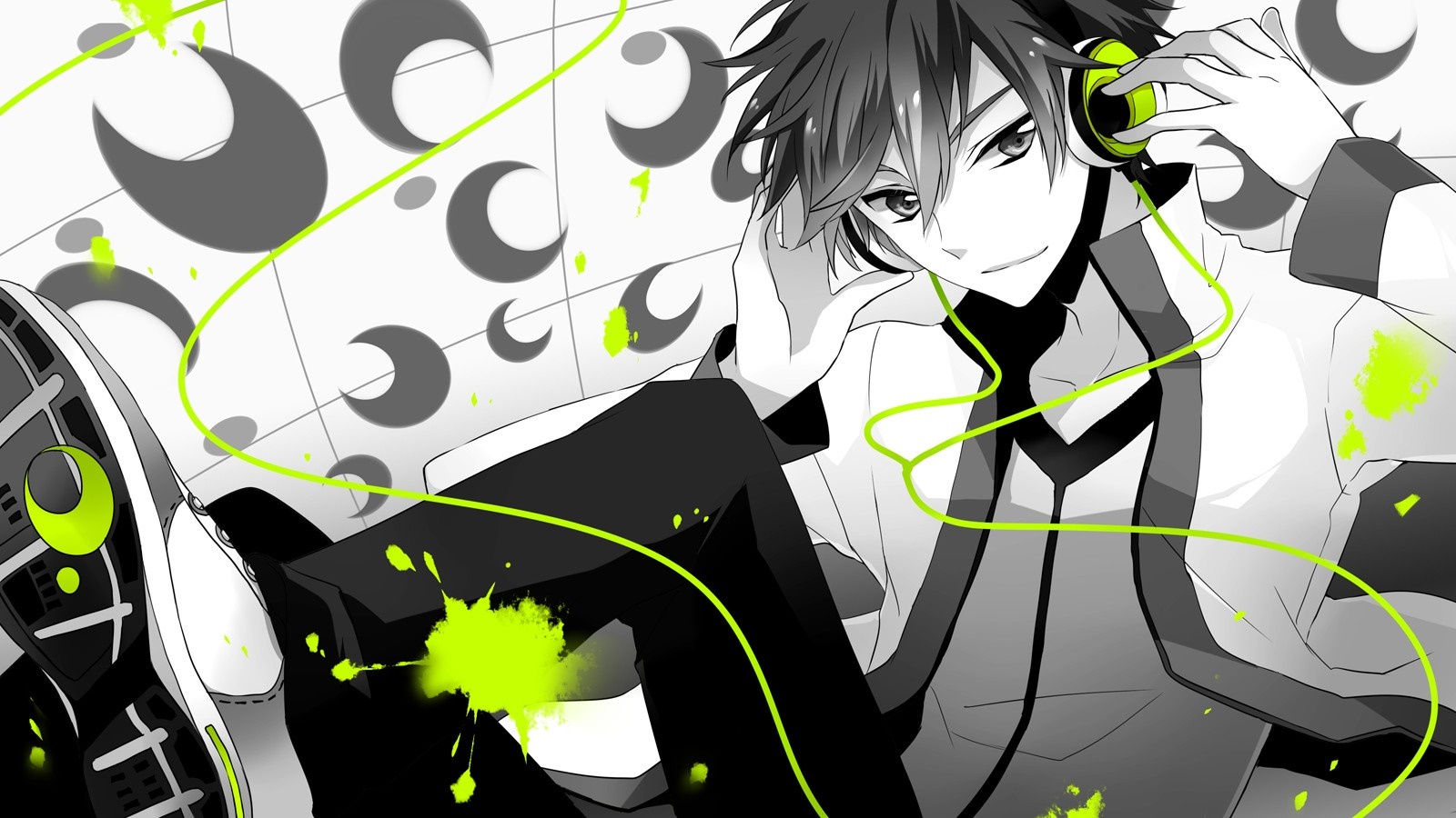 Anime boy with headphones listening to music HD Wallpaper