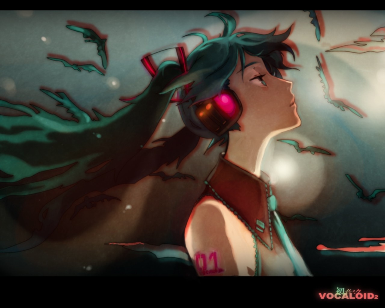 Hatsune Miku from Vocaloid with headphones HD Wallpaper