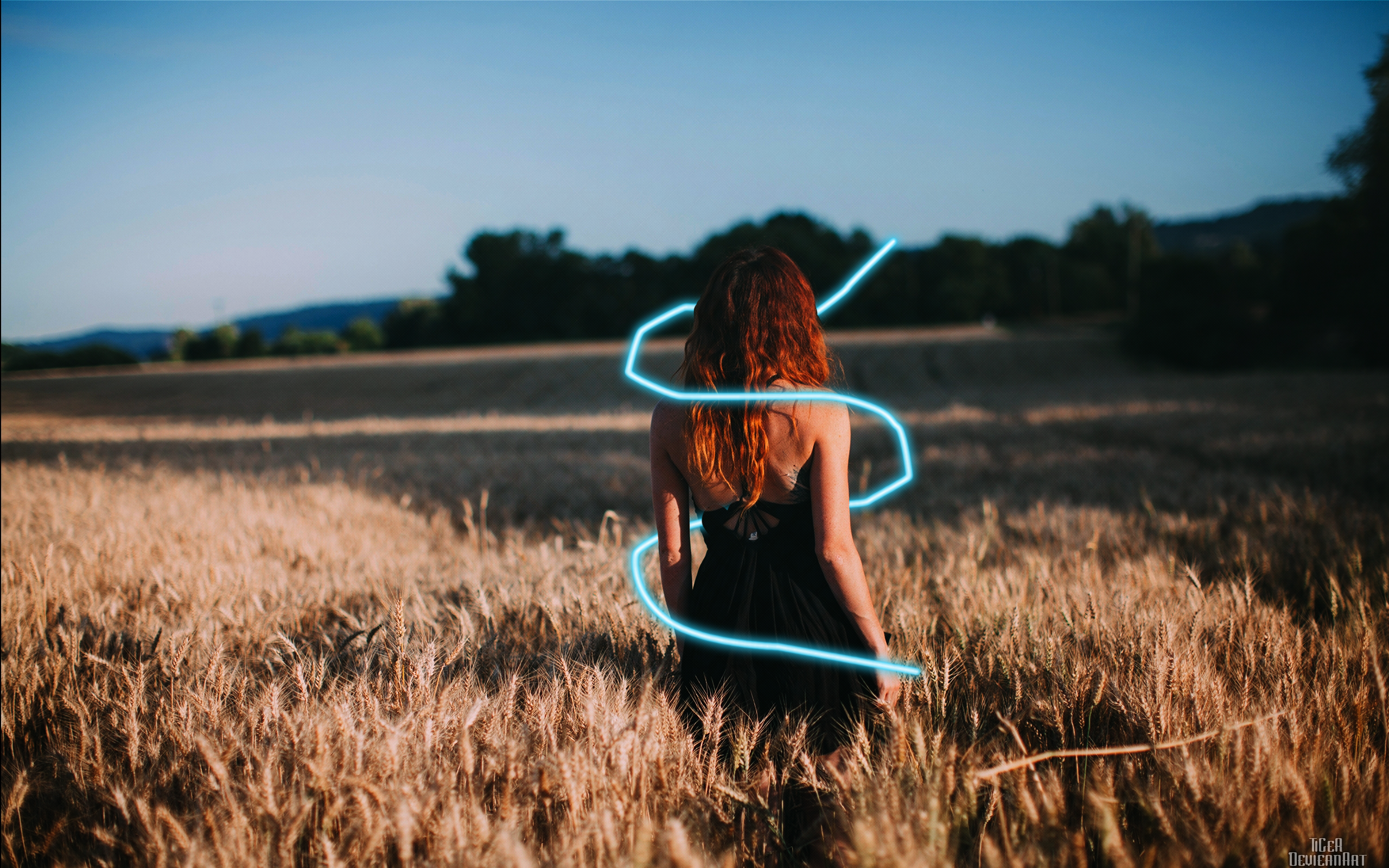 Woman with red hair in a field of wheat HD Wallpaper