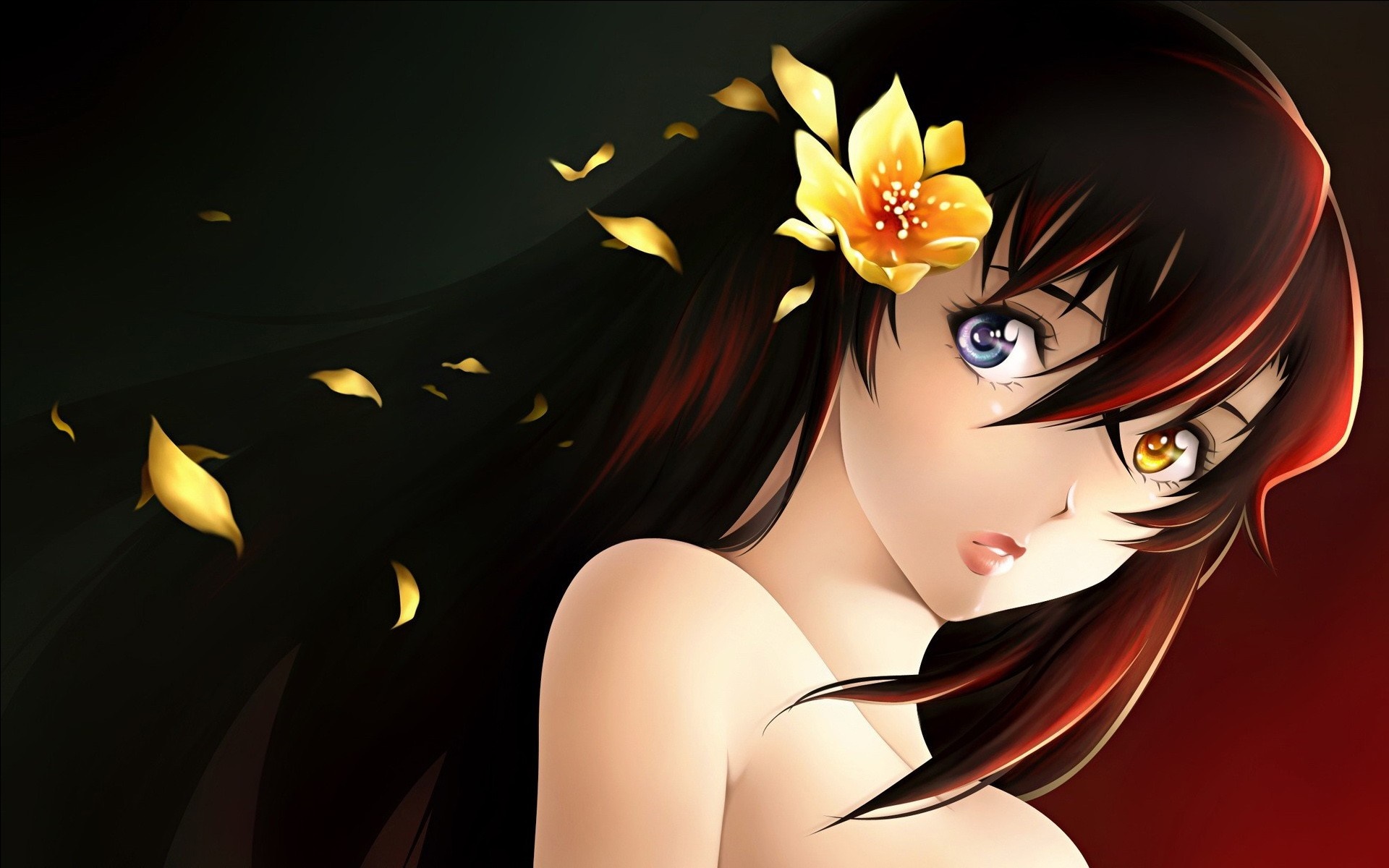 Kizaki Emi from Kurogane no Linebarrel with a flower HD Wallpaper