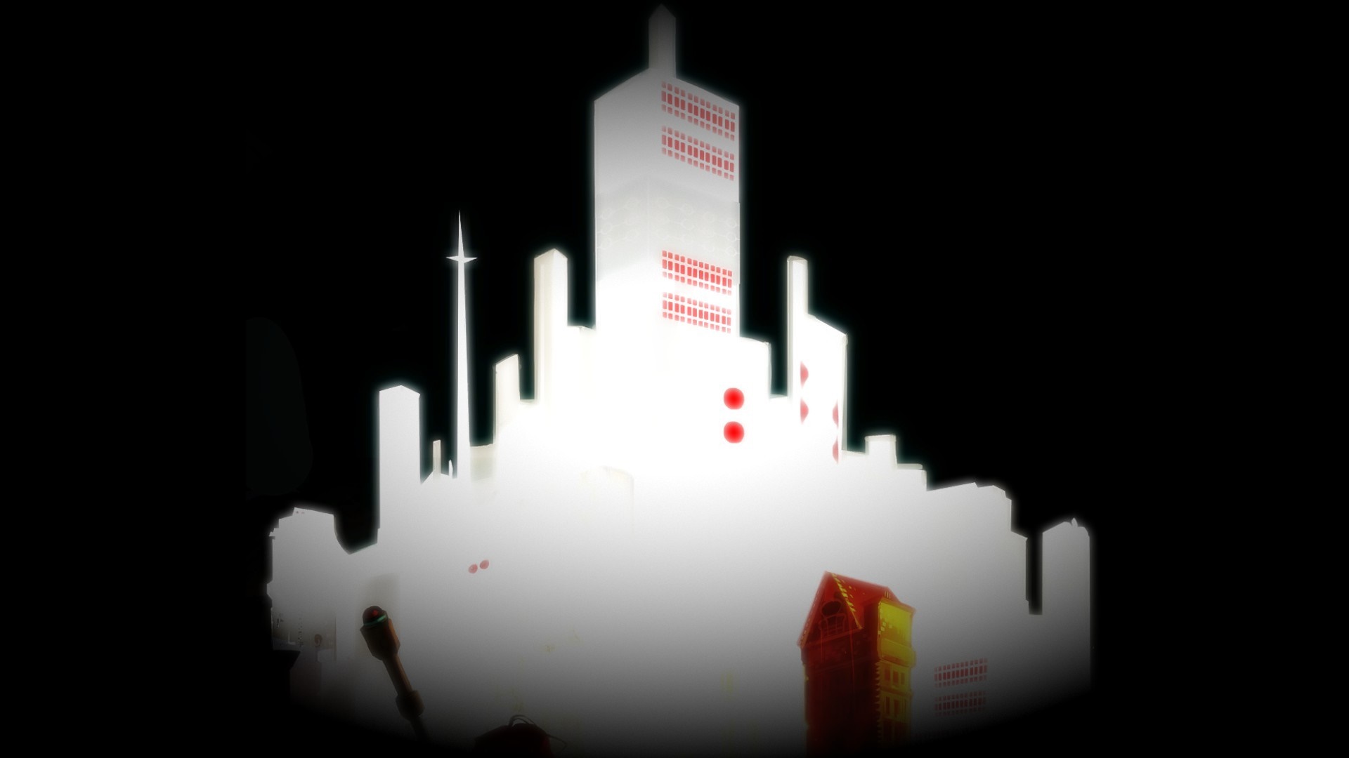 Illustration of a futuristic city skyline with red accents HD Wallpaper
