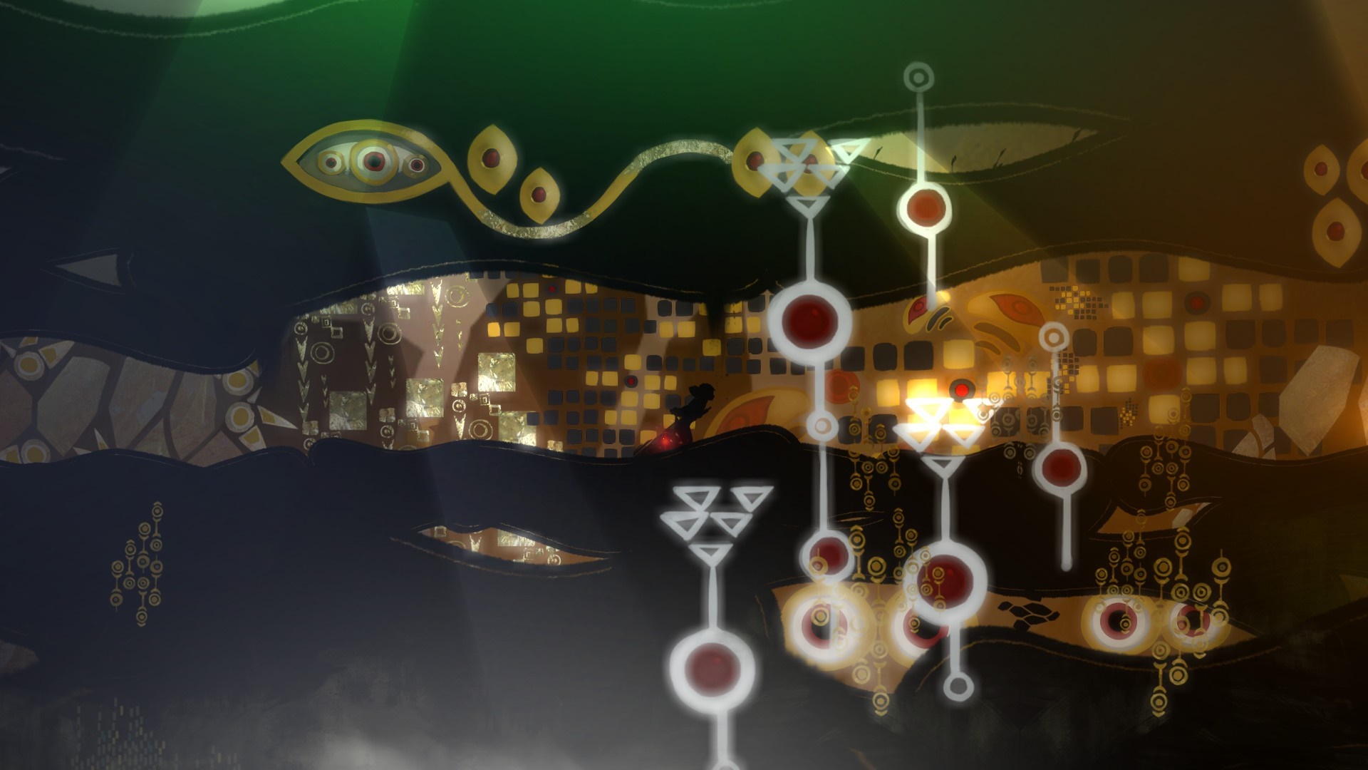 Red from Transistor in a dark, abstract landscape HD Wallpaper