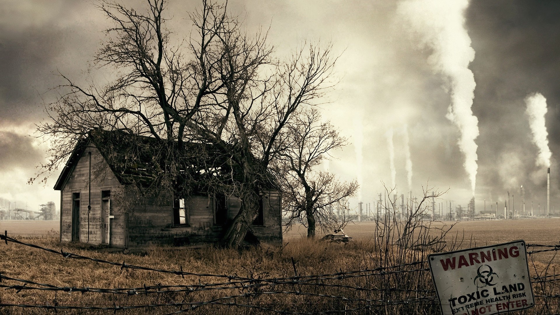 Abandoned house near toxic industrial plant HD Wallpaper