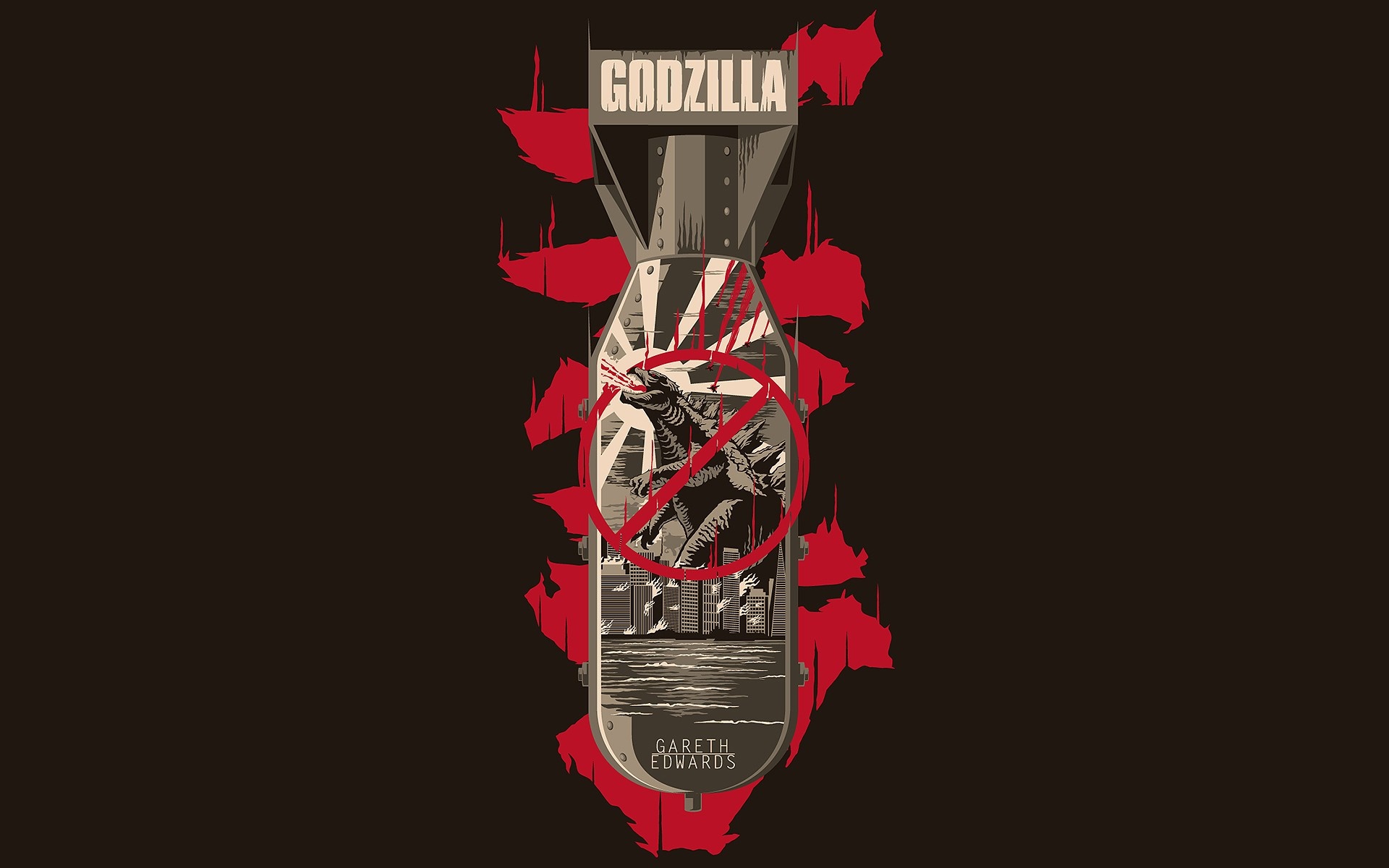 Godzilla movie poster with bomb illustration HD Wallpaper