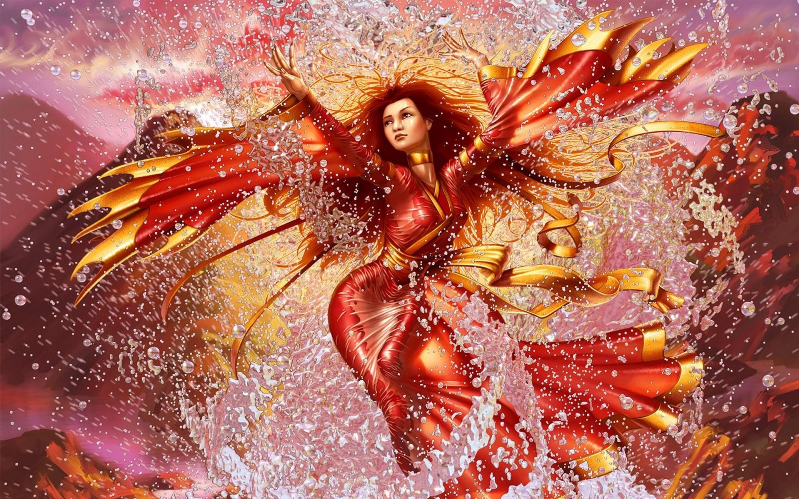 Fantasy art of a woman with wings in water HD Wallpaper