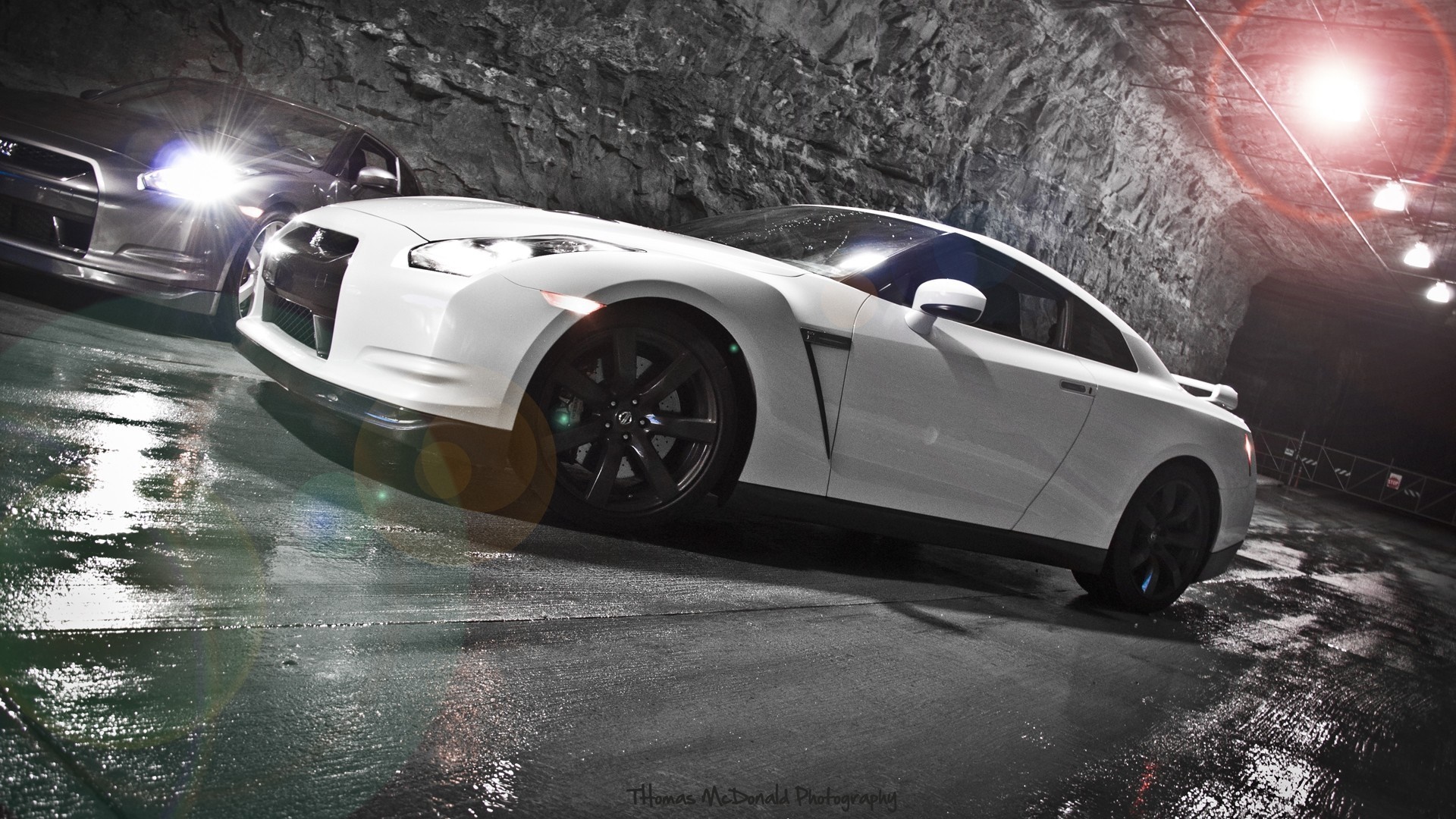 White Nissan GT-R and Grey Nissan GT-R in Tunnel HD Wallpaper