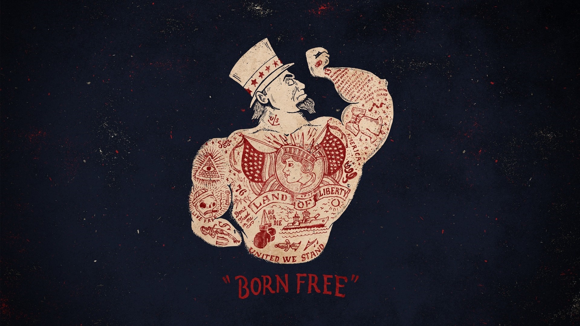 Uncle Sam illustration with American tattoos HD Wallpaper