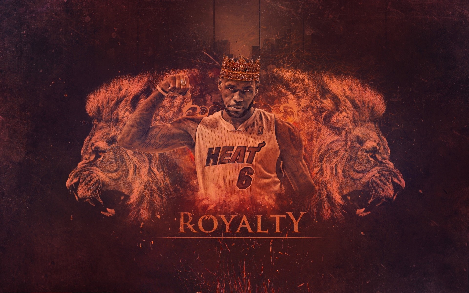 LeBron James wearing a crown with lions and the word Royalty HD Wallpaper