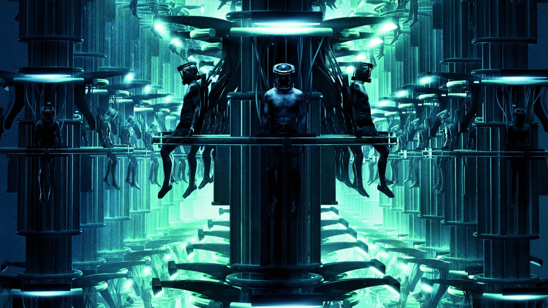 Sci-fi scene with figures in futuristic setting HD Wallpaper