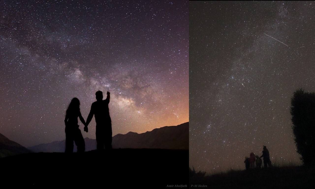 Couple and group stargazing under the Milky Way HD Wallpaper