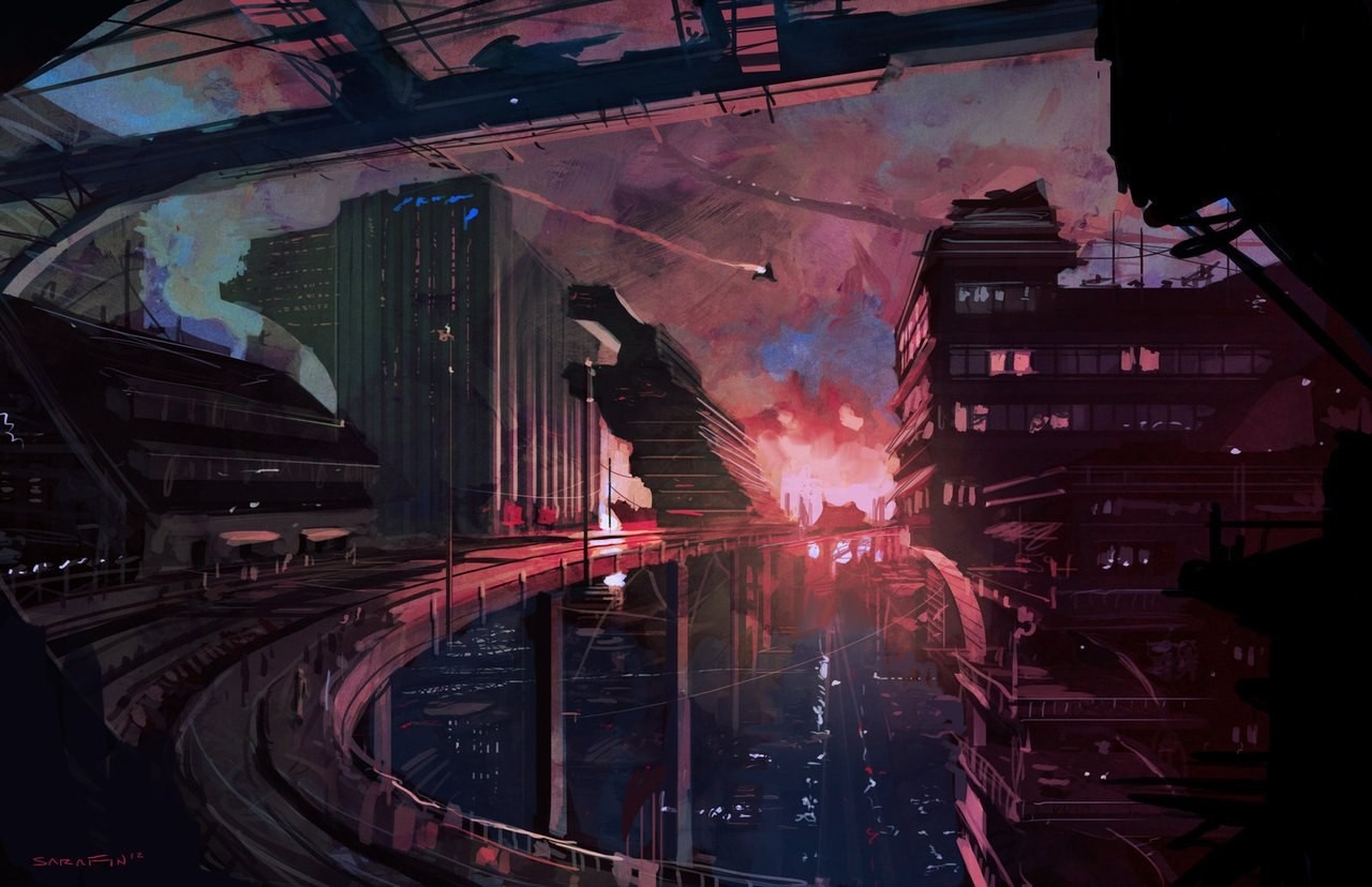 Futuristic cityscape with a flying vehicle HD Wallpaper