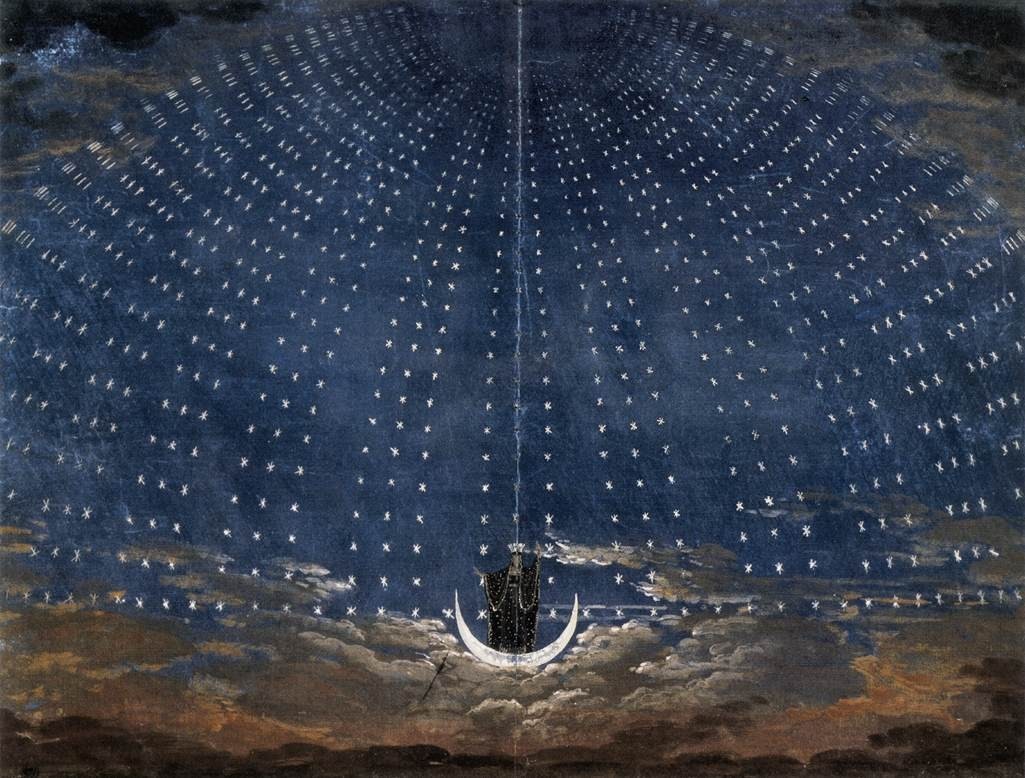 Celestial dome with stars and a crescent moon HD Wallpaper