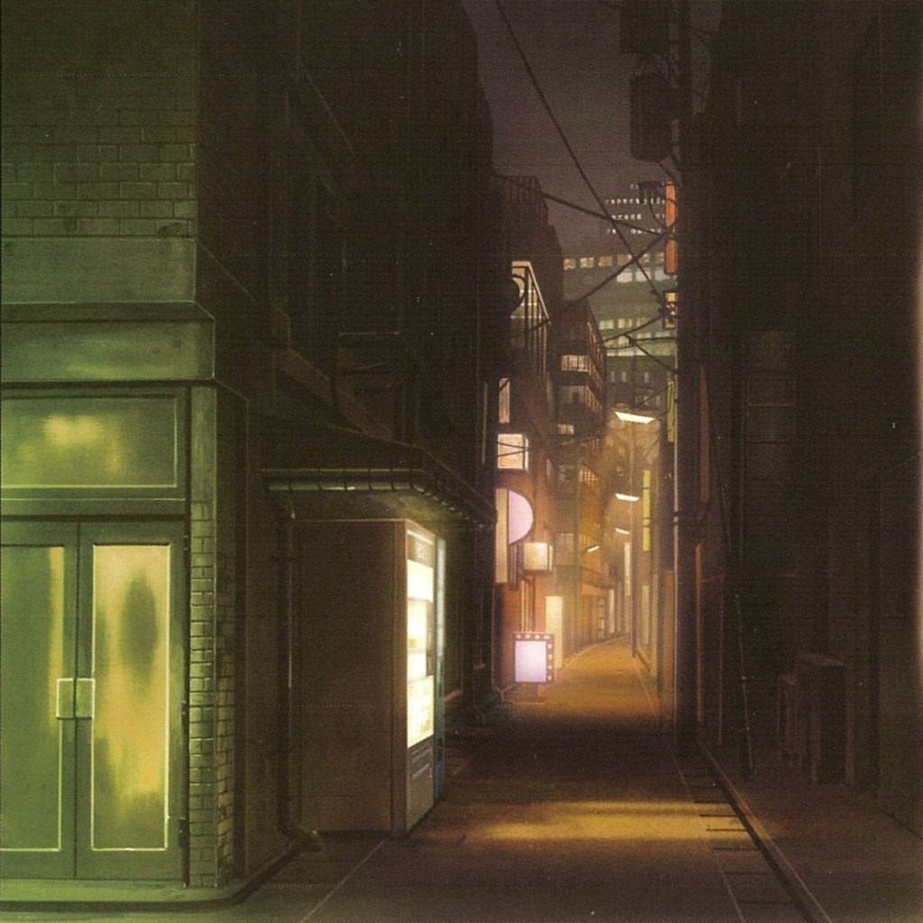 Dark alleyway at night with glowing lights HD Wallpaper