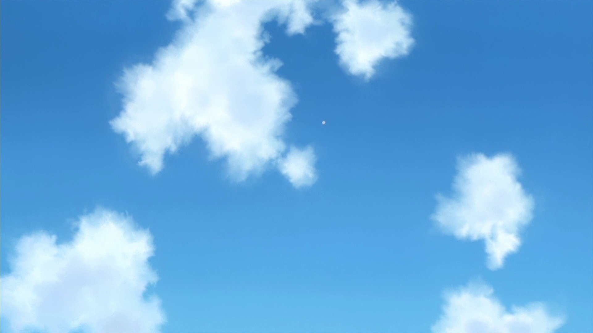 Blue sky with cumulus clouds and a small white object HD Wallpaper